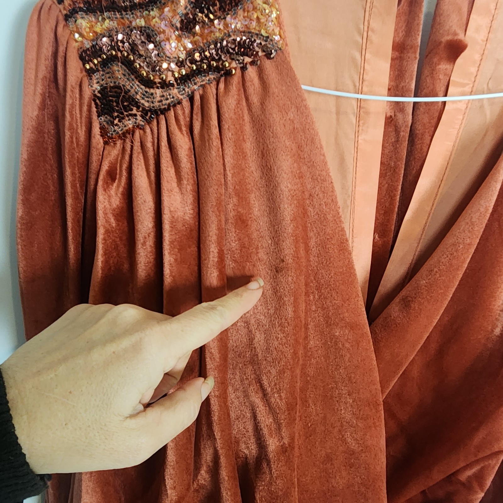 Vintage 80s Rust Velvet Dress 10 Beaded Disco Studio 54 Draped Rare John Charles