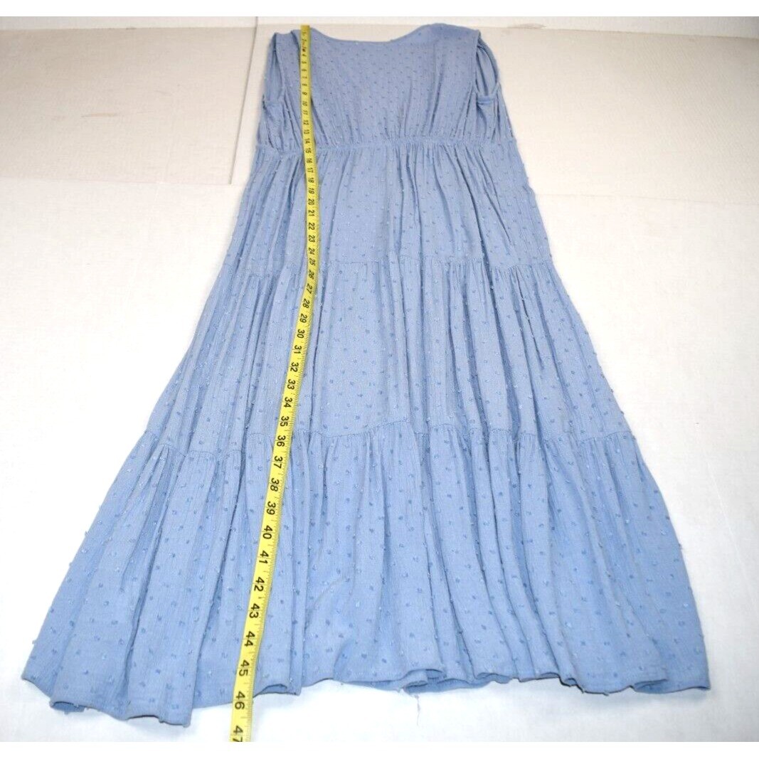 Vintage Sleeveless Dress Blue Island Size S/M 90s Rayon Tiered Textured Bust Tie