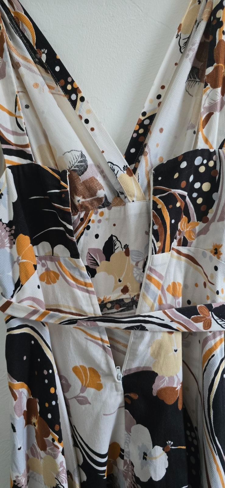 Vintage70sTRINA LEWIS& MARJON COUTURE Cotton Dress Abstract Floral Bust-90cm/35″