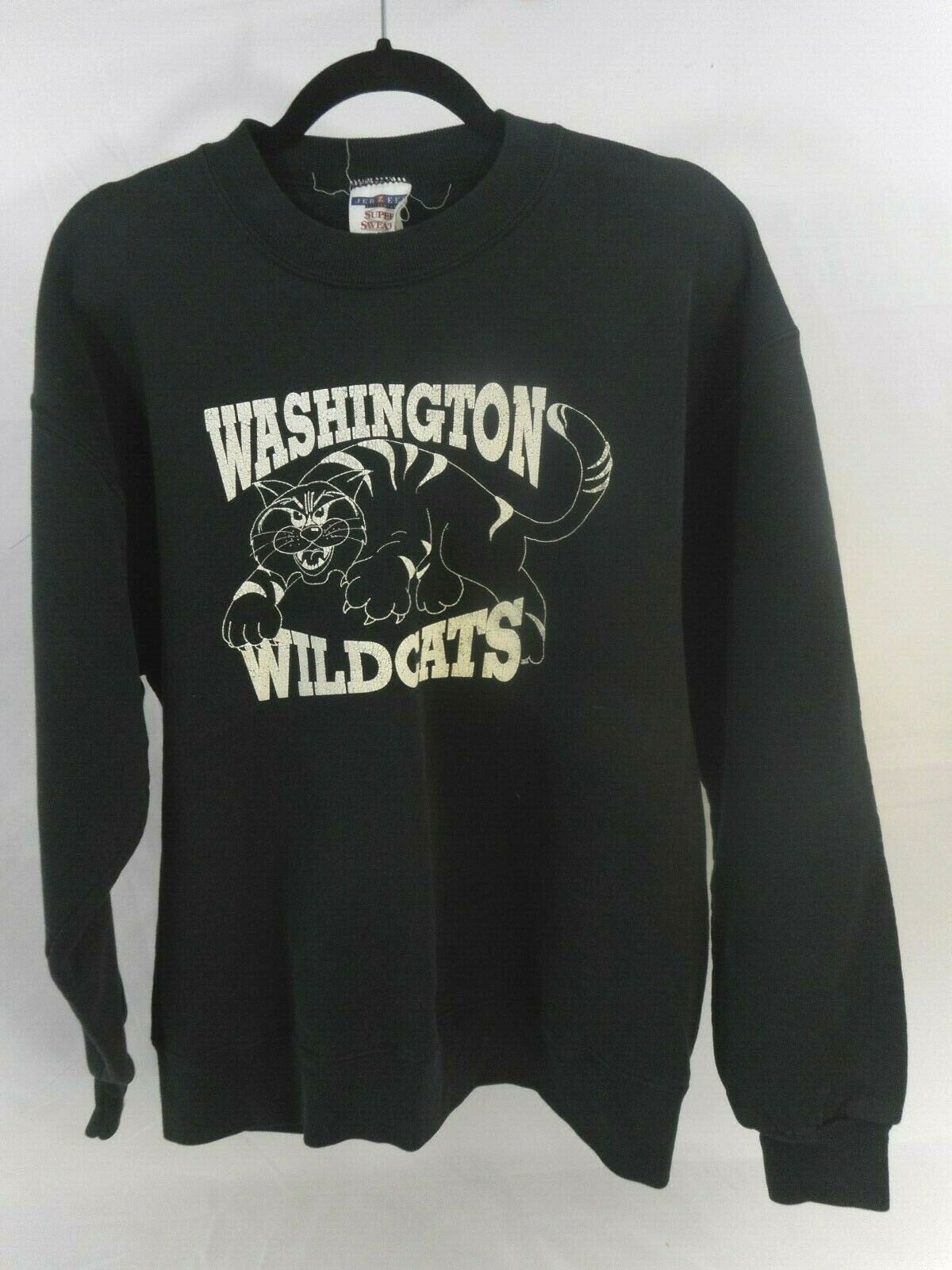 Vintage Jerzees Sweatshirt Washington Wildcats Cat Black Old School chest 42″