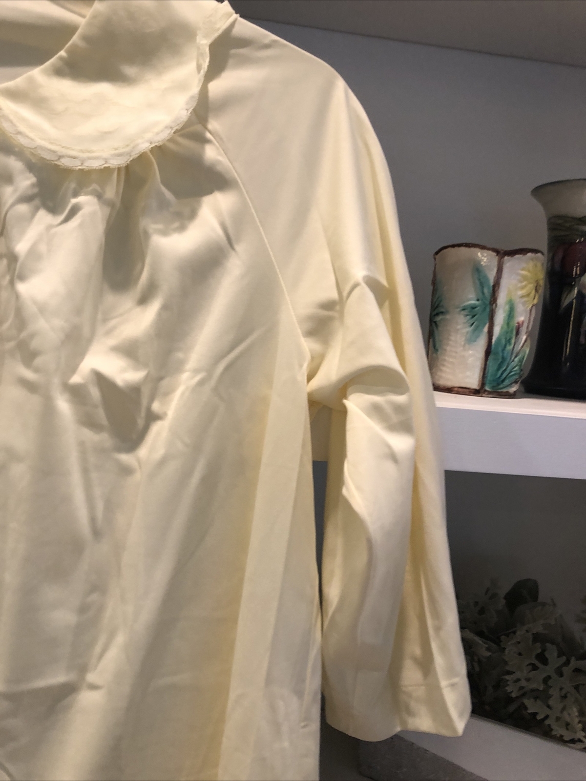 Vintage Shadowline Robe Yellow Womens Small Half Sleeve Button Up Housecoat