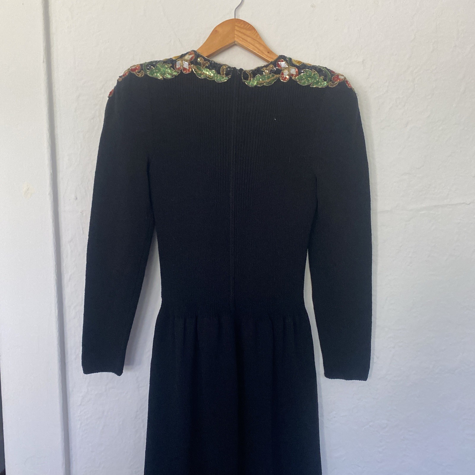 Vintage Pat Sandler Wellmore SZ 8 Beaded Black Santana Knit Dress Neiman Marcus