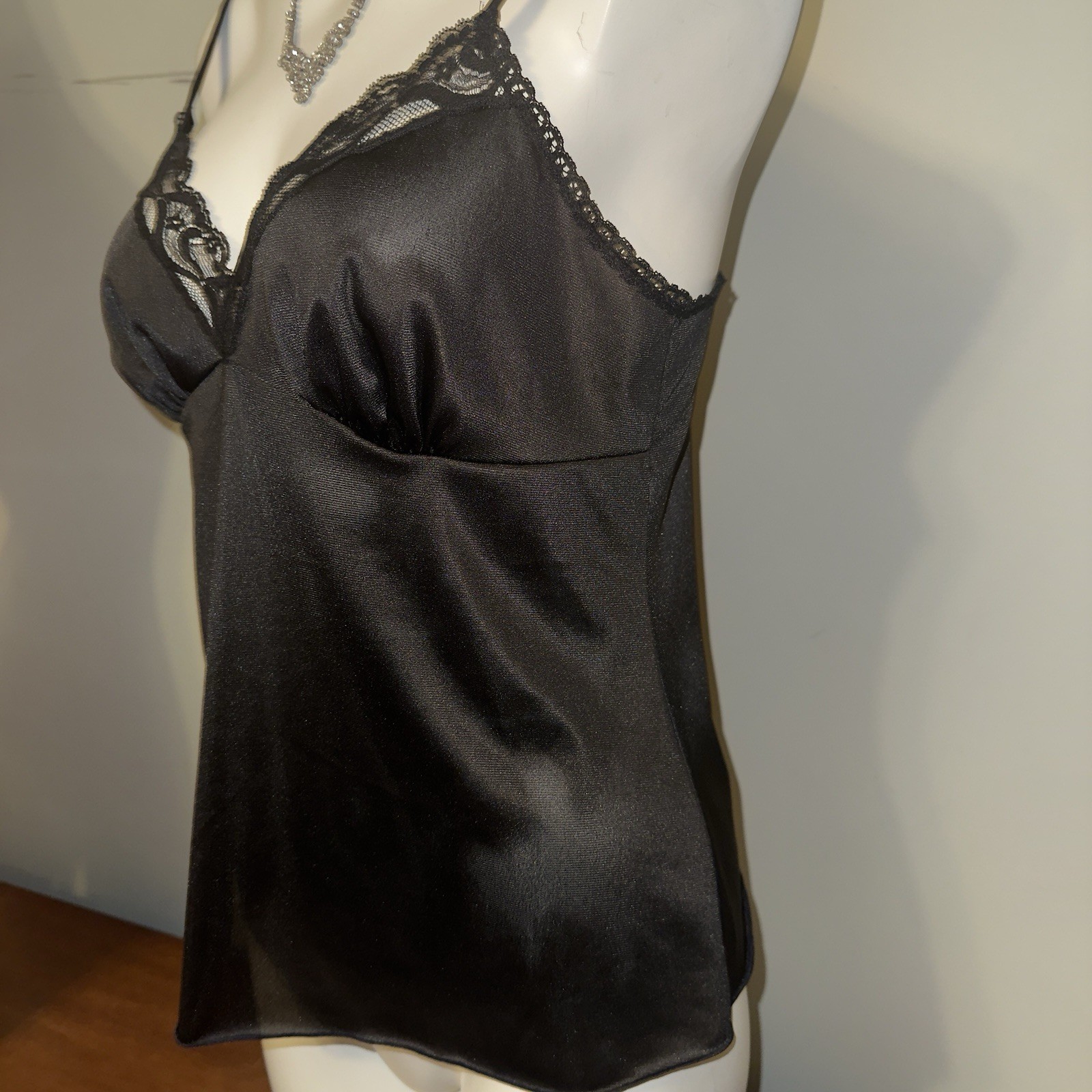 Vanity Fair Camisole Top Vintage Black Nylon Lace Size 36 Whimsical Fairy Goth