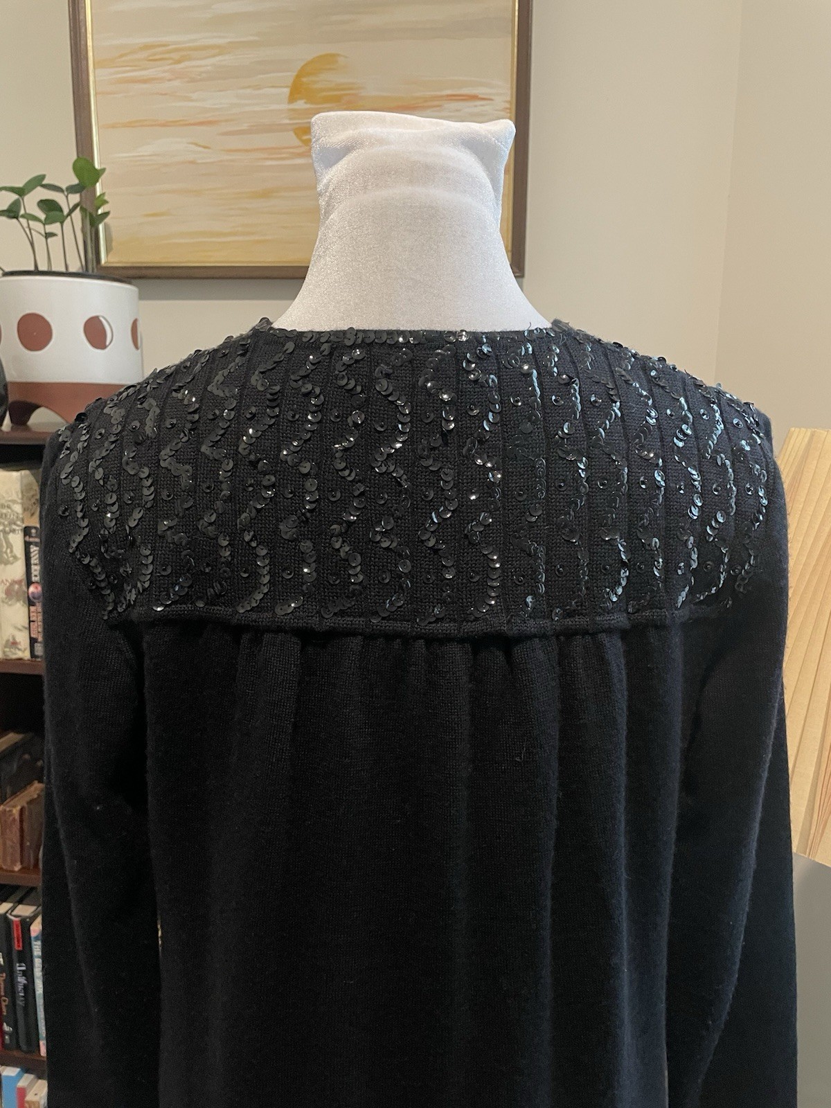 Vintage 60s Garfinckel’s Black Wool Knit Sequin Evening Dress Fits Size 8