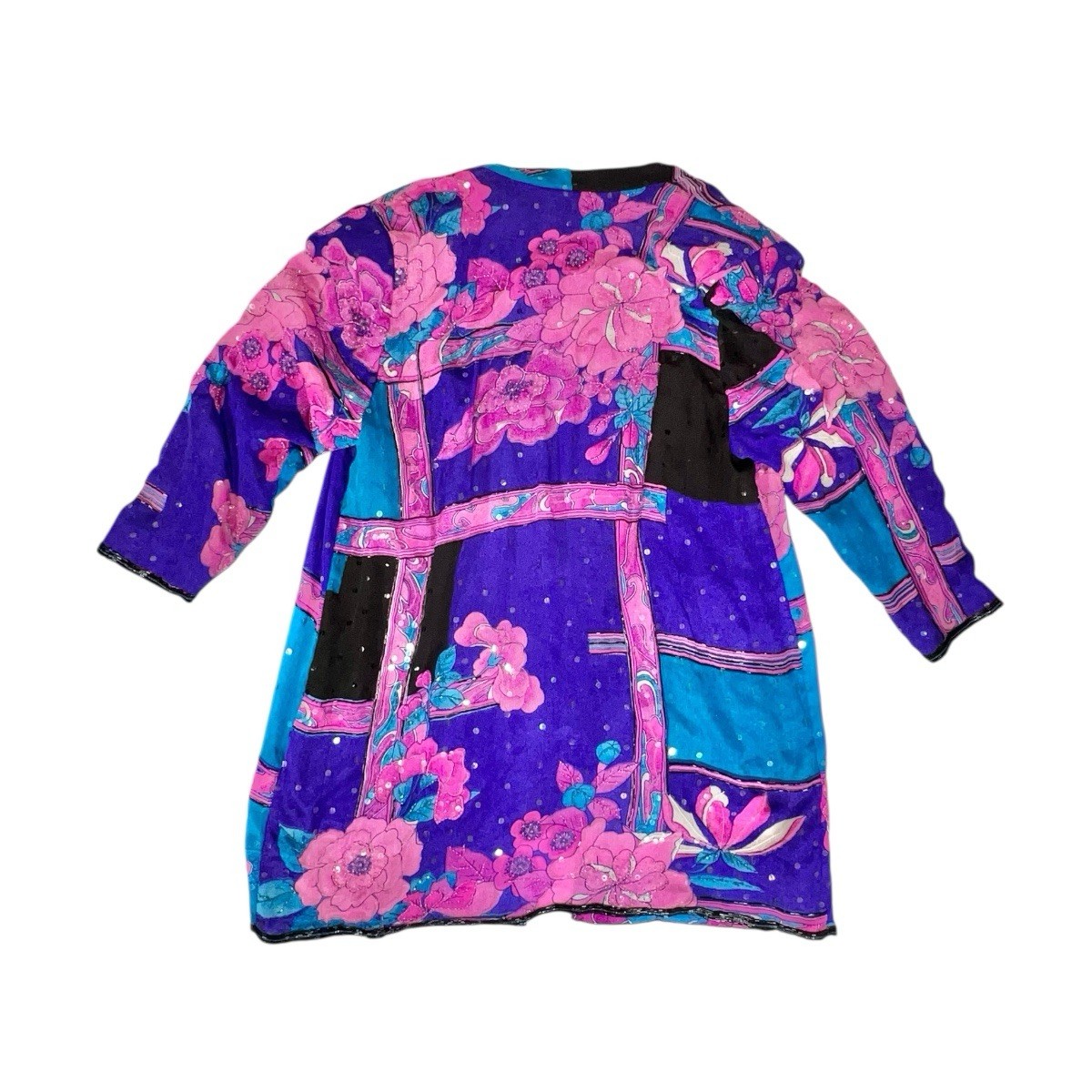 VTG JUDITH ANN CREATIONS SAKS FIFTH AVE SILK SEQUIN BEAD KIMONO JACKET NEW WAVE
