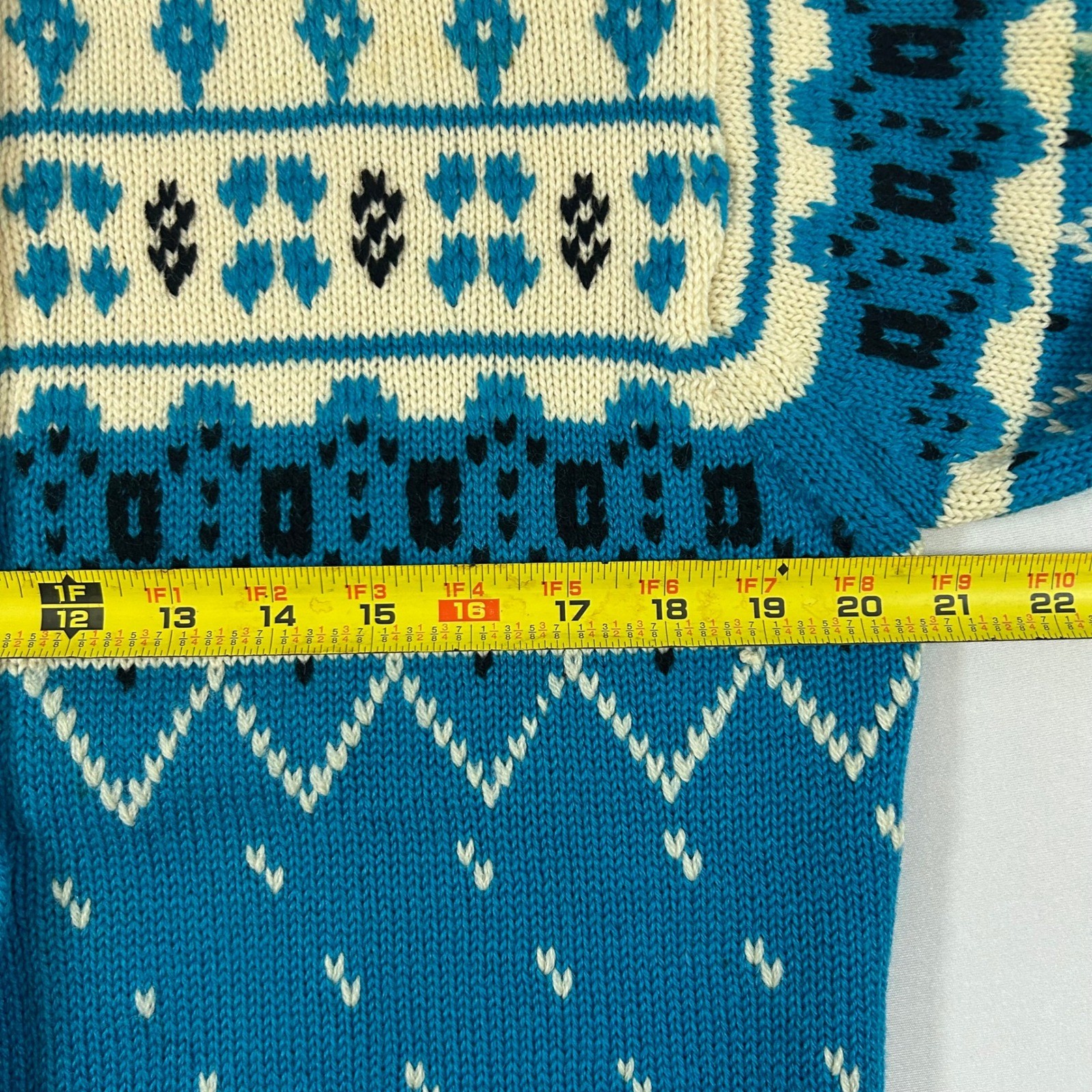 Winkelmans Vintage Sweater Cardigan Fair Isle Blue White 38 Virgin Wool Italy