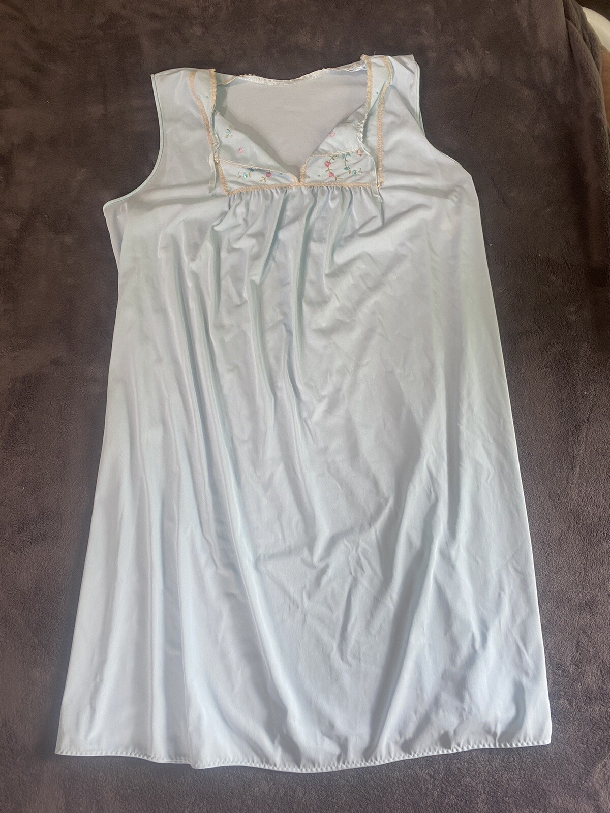Vintage Sears Long nightgown sz Large Blue Nylon Sissy Granny Cottage core