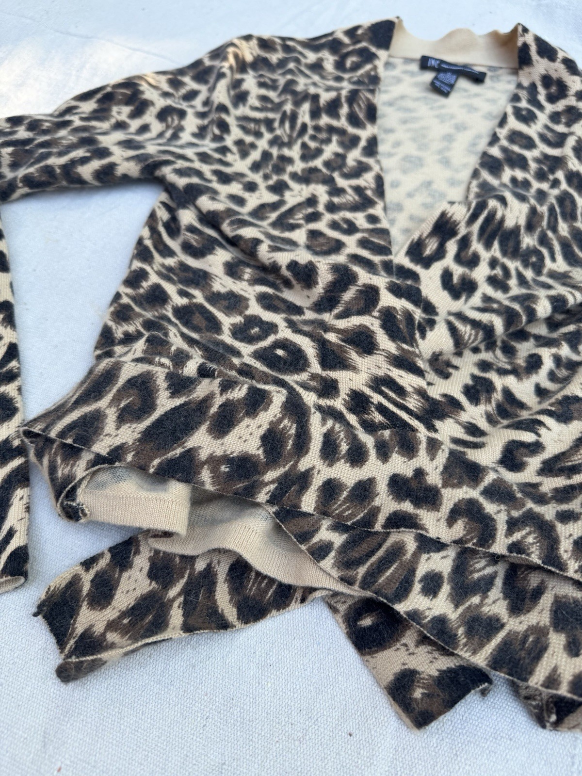 Vintage 1990s Y2K Leopard Print Wrap Top Angora Sweater Animal Print