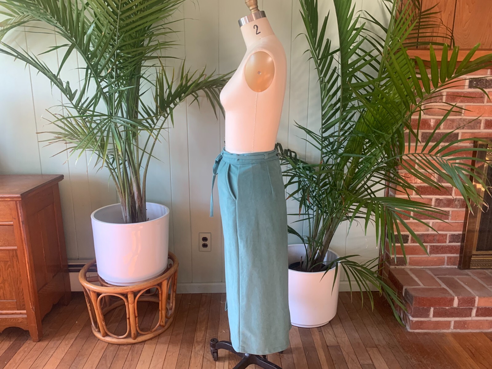 Vintage 1970s Light Turquoise Blue Sash Belt Midi Skirt White Stag