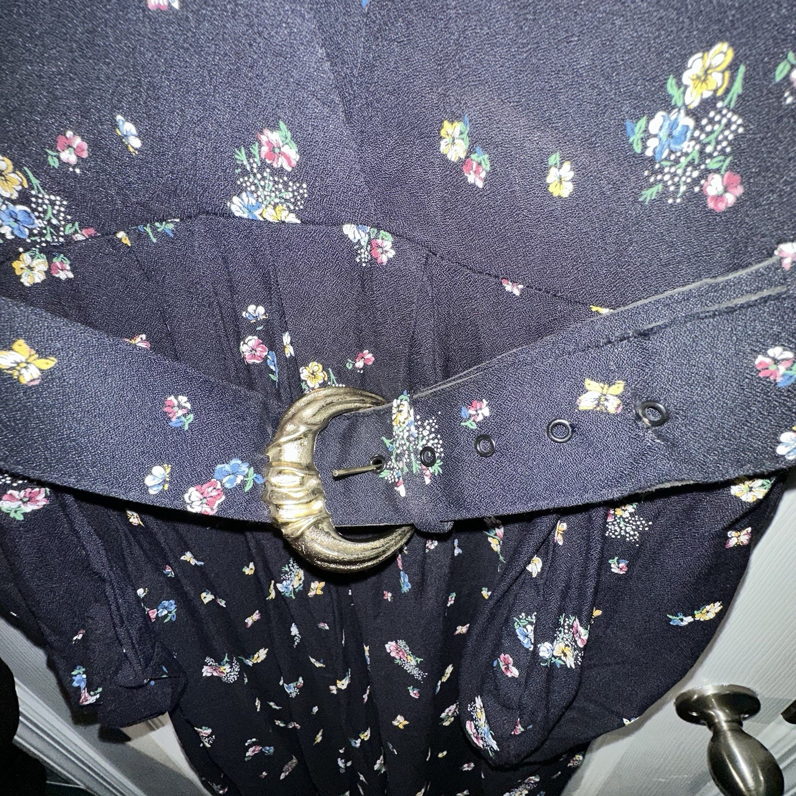 Vintage Blue Floral S.L Fashion Dress-SIZE 18-Vintage Belted Dress