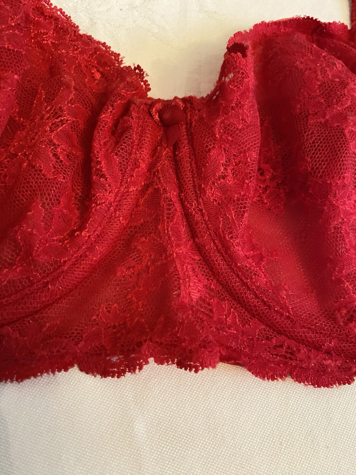 Vintage Red Lace Bra and Panty Hot Pants Shorts Lingerie Pin-Up Sexy 34DD Felina