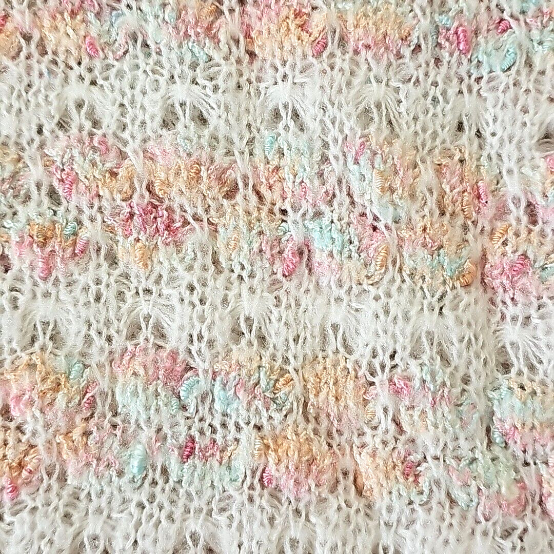 Vintage Womens Open Knit Sweater Large Feminine Coquette Pastels Puff Sleeves