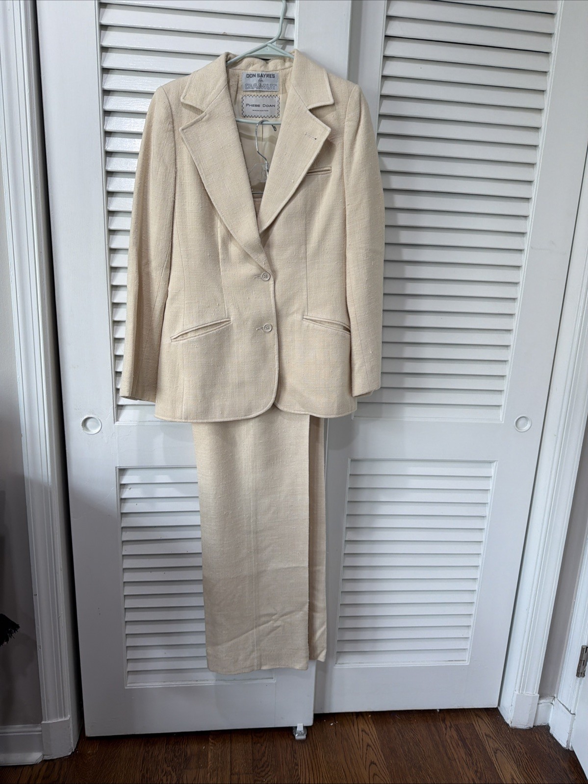 VTG Don Sayres 100% Silk High-Waisted Wide-Leg Tailored Pant Suit Sz 12 Tall