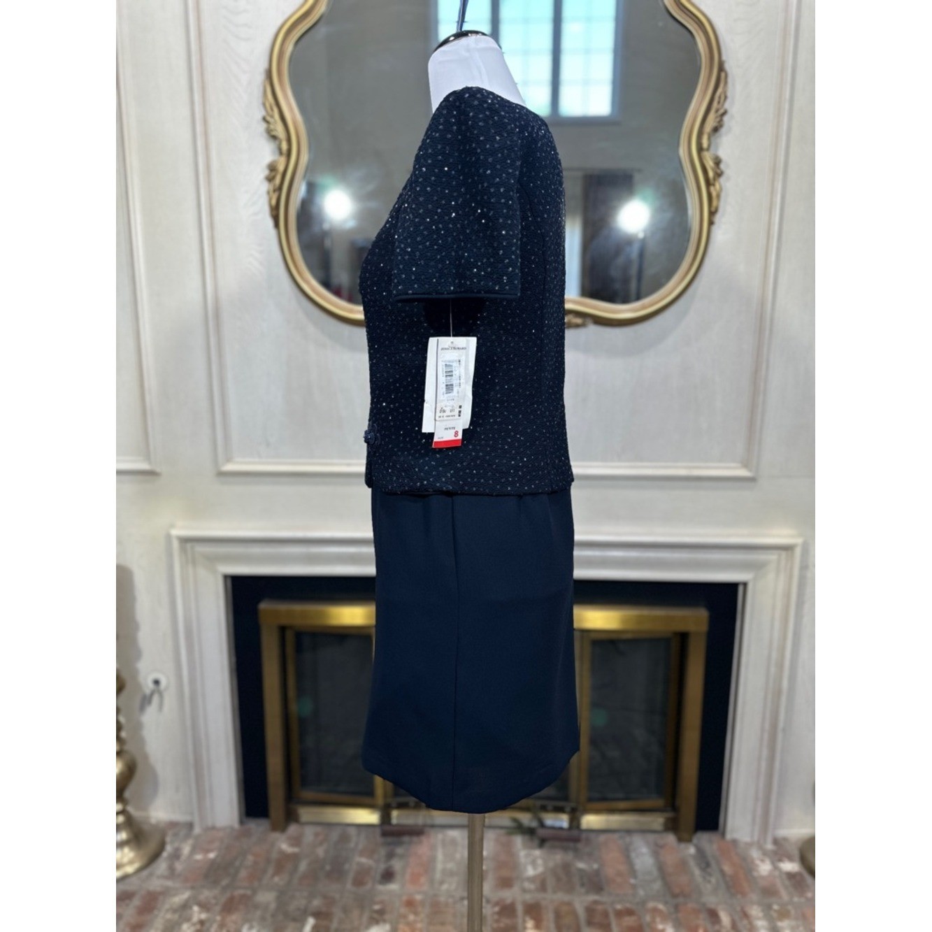 Jessica Howard Dress Size 8 Petite Vintage Navy Sequin Evening 90s Luxe