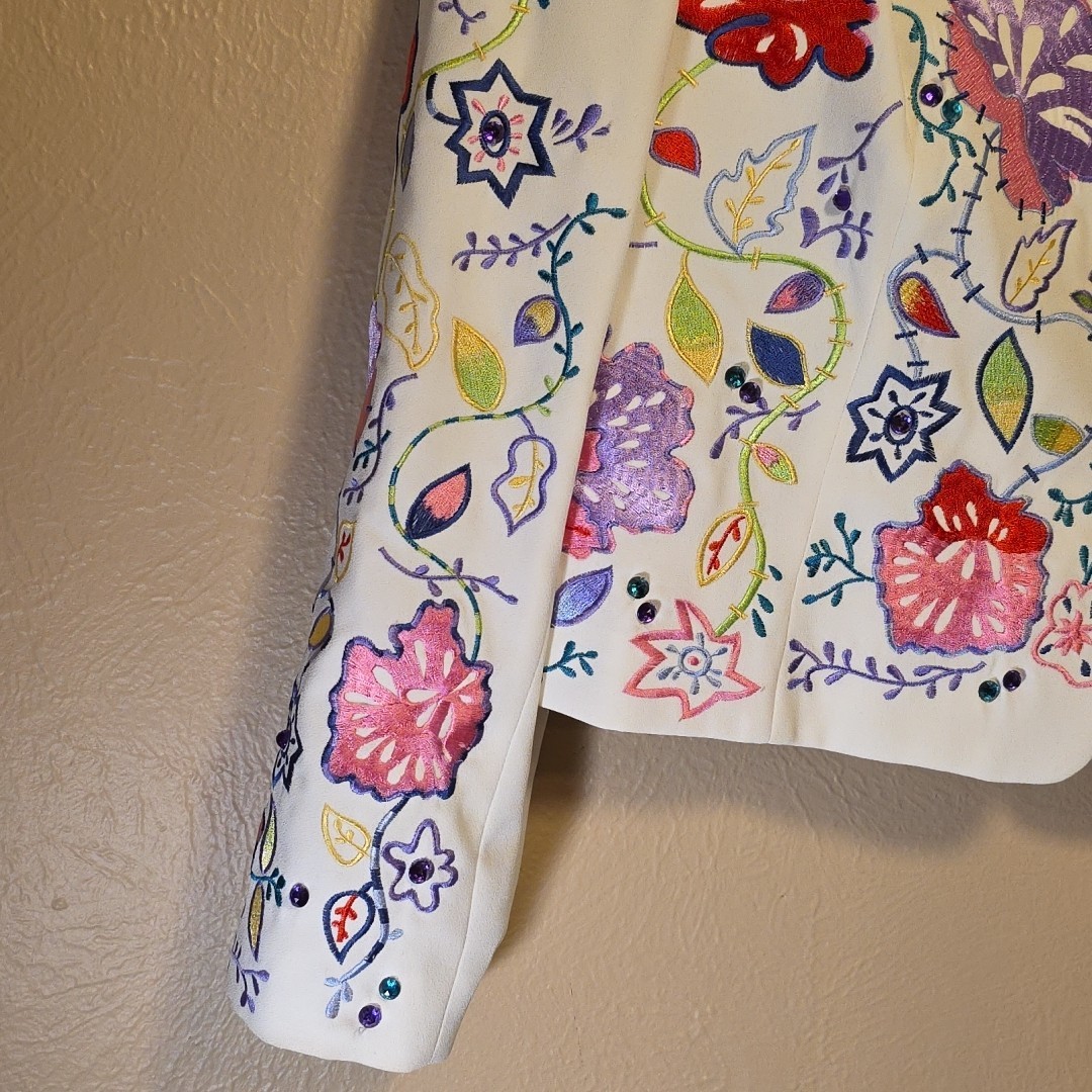 Vtg John Meyer of Norwich Floral Embroidered Jacket Blazer White Sz 16 Romania