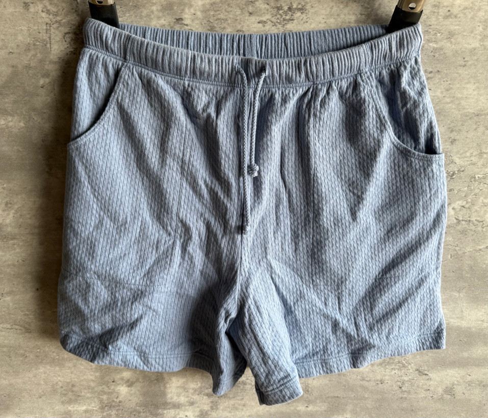 Vintage 1980s Marika Blue Textured Cotton Drawstring Waist Shorts Size L USA