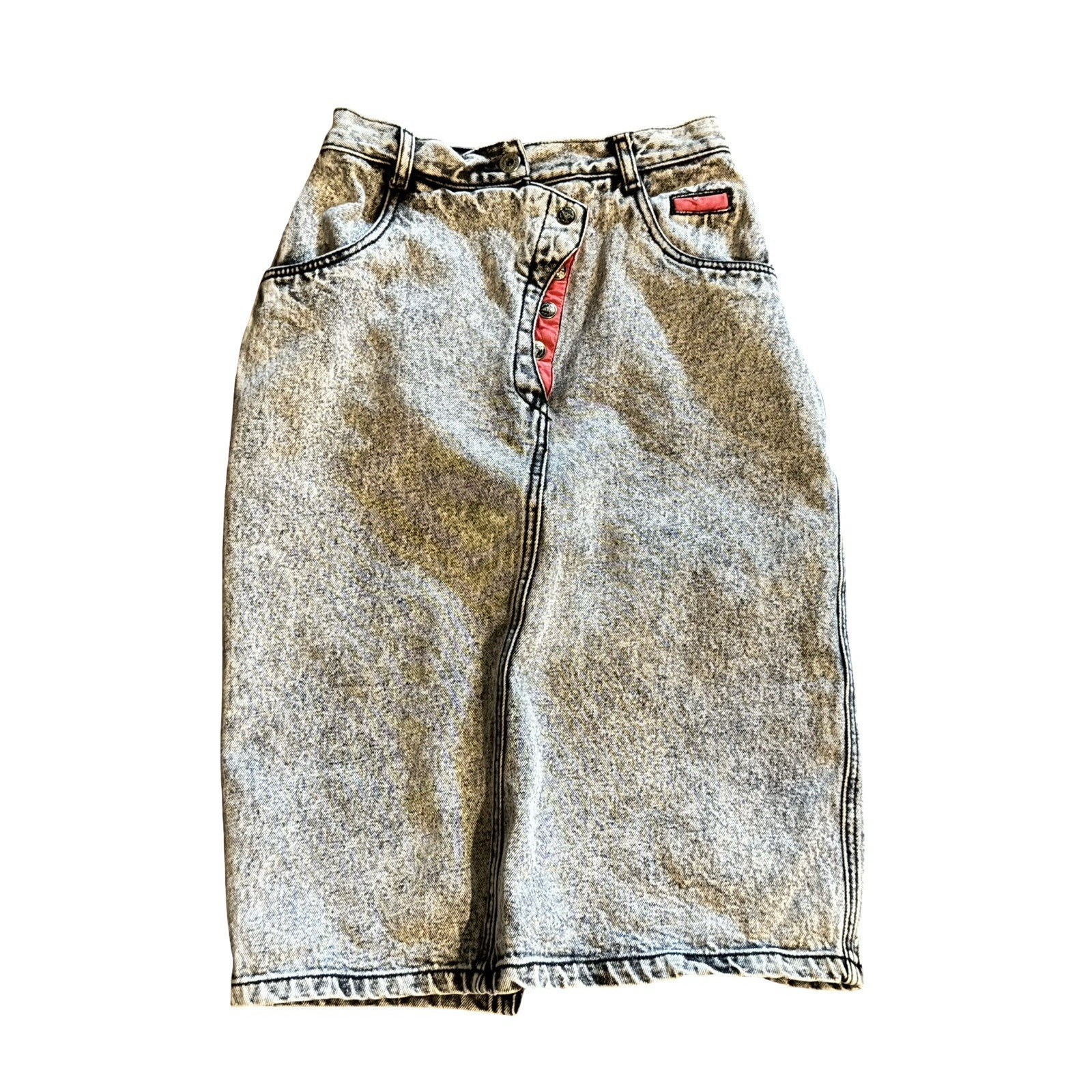 Vintage 80s Bonjour Acid Wash Jean Skirt Pencil Size Small Punk asymetrical