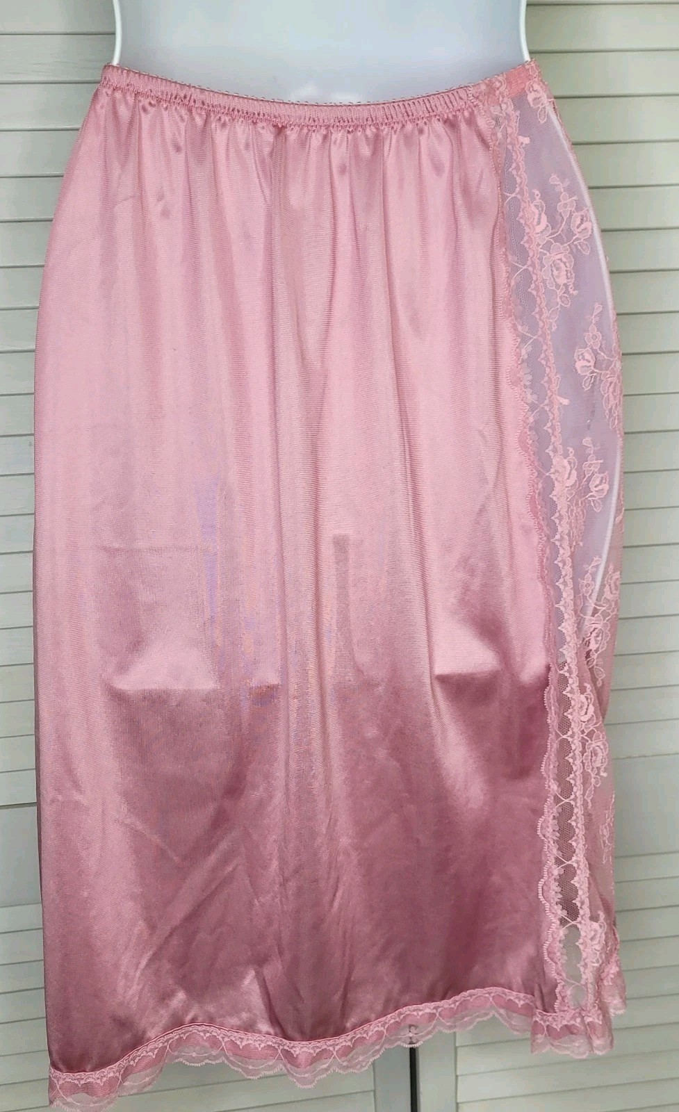 Vtg 70s/80s Kayser Half Slip Skirt Lace Side Panel & Hem Dusty Rose/ Mauve MED