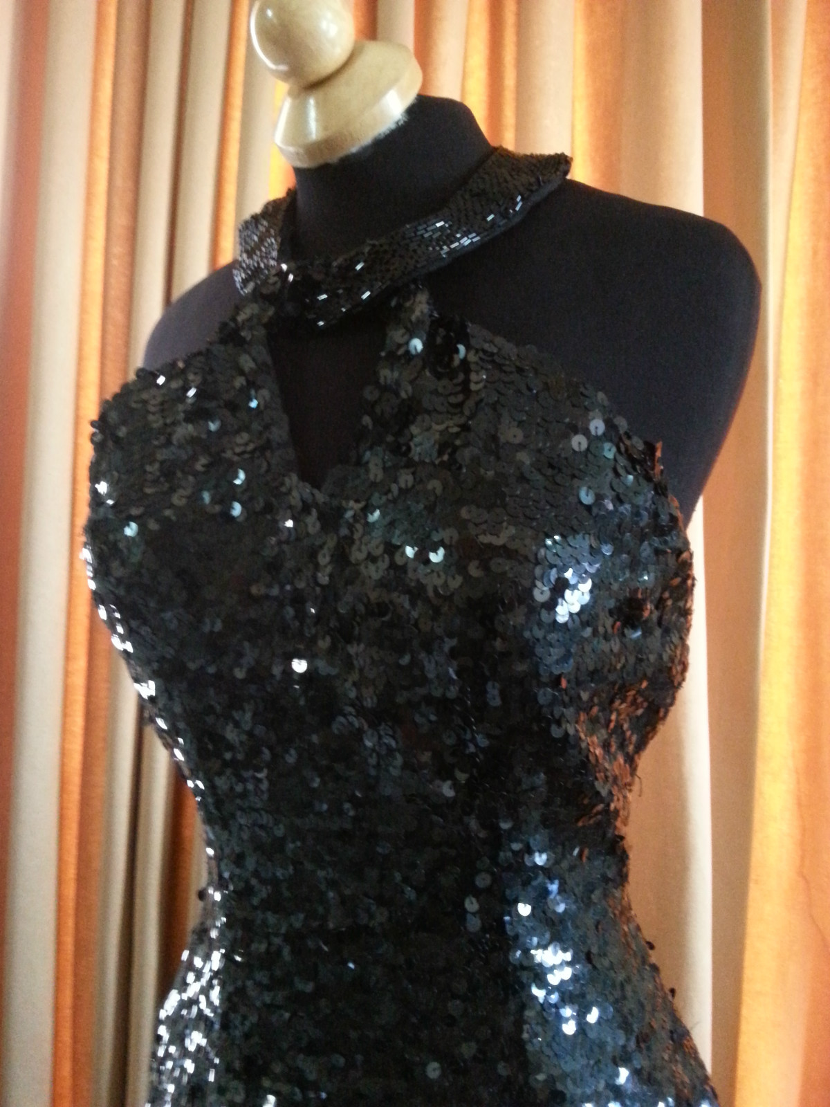 VTG 80S SEQUIN SHO MAX ORIGINALS black trophy PARTY COCKTAIL MINI DRESS SZ S