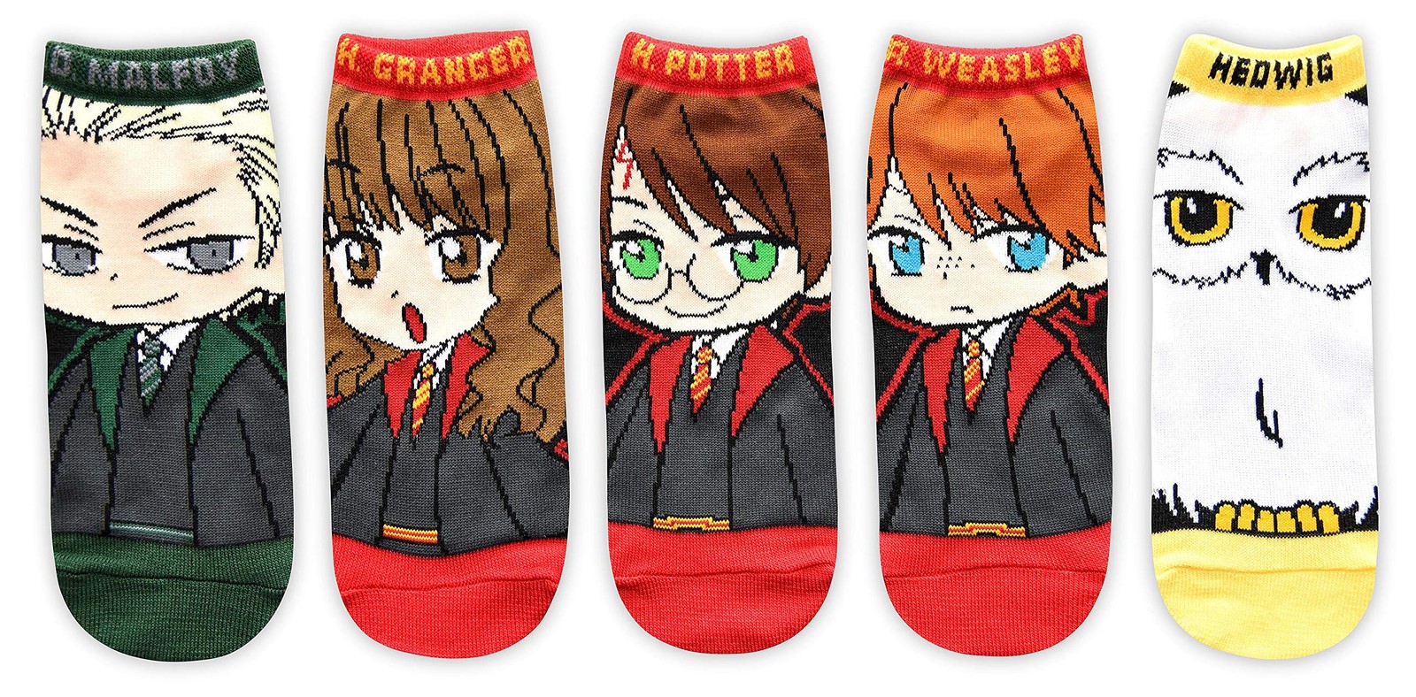 Harry Potter Anime Character Art Juniors/Womens 5 Pack Ankle Socks 4-10, Multi