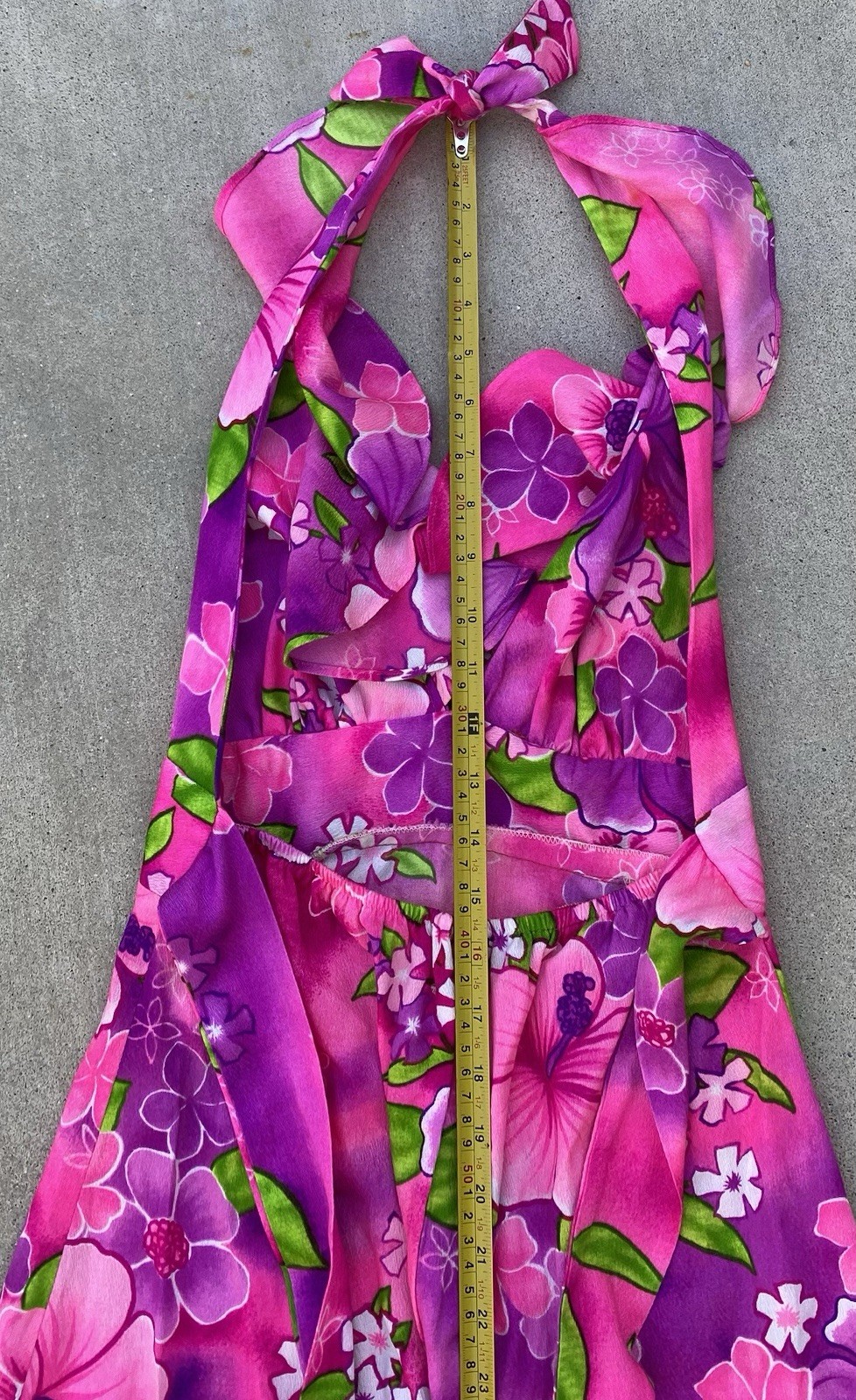 Vintage Pomare Hawaii Acrylic Hawaiian Halter Dress Ruffle Top Tiki Aloha Pink