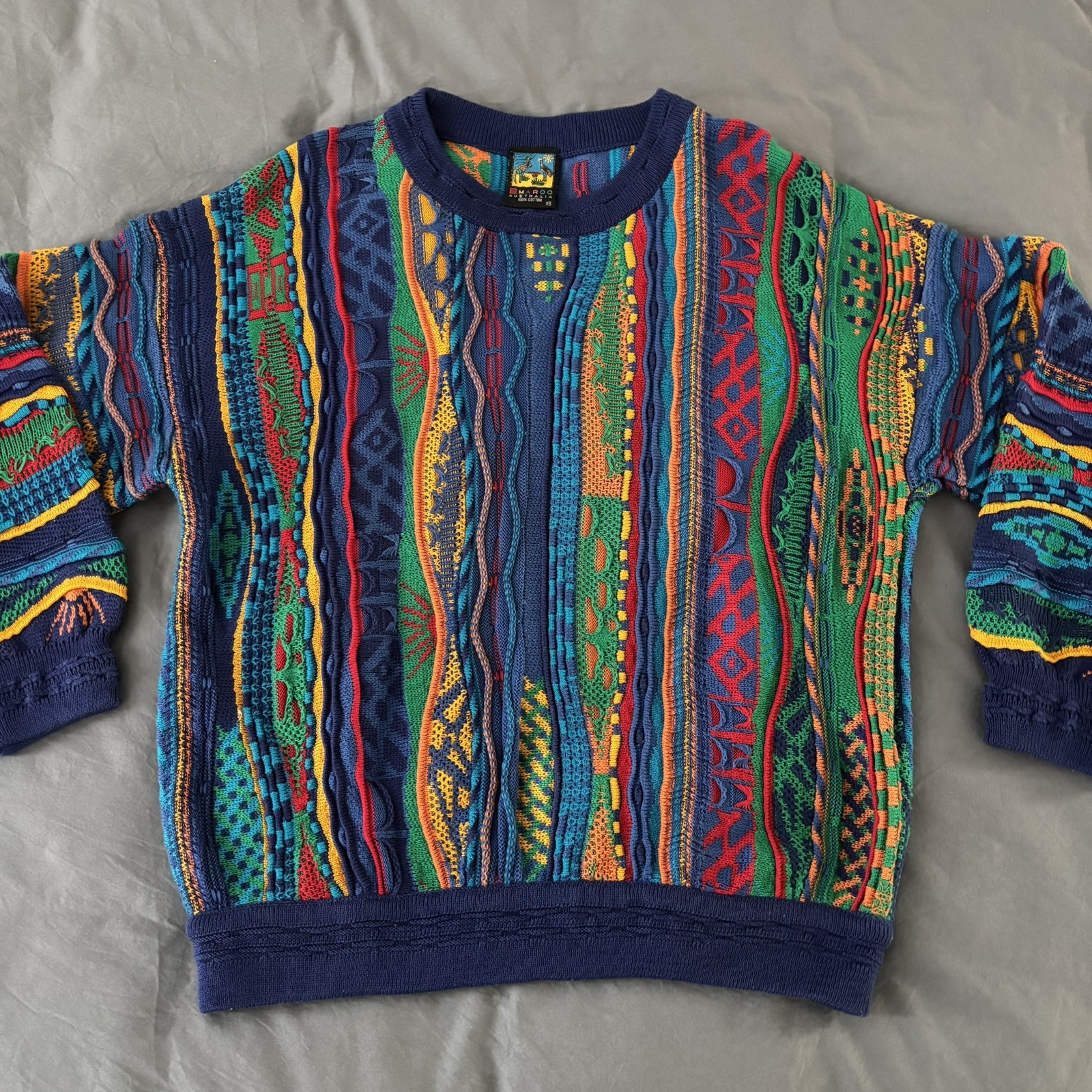 Vintage EMAROO colourful Coogi style pure cotton knit jumper S