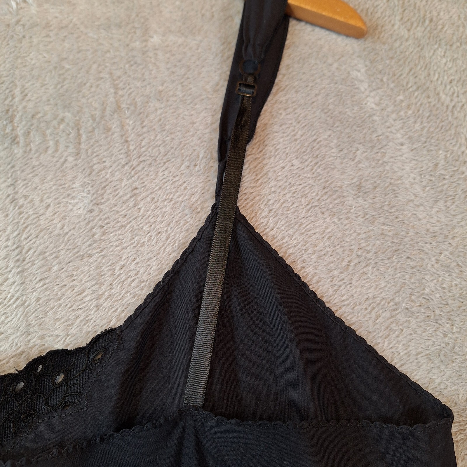 Vanity Fair Slip Dress Womens 38 Black Midi Floral Applique Nightgown USA Vtg
