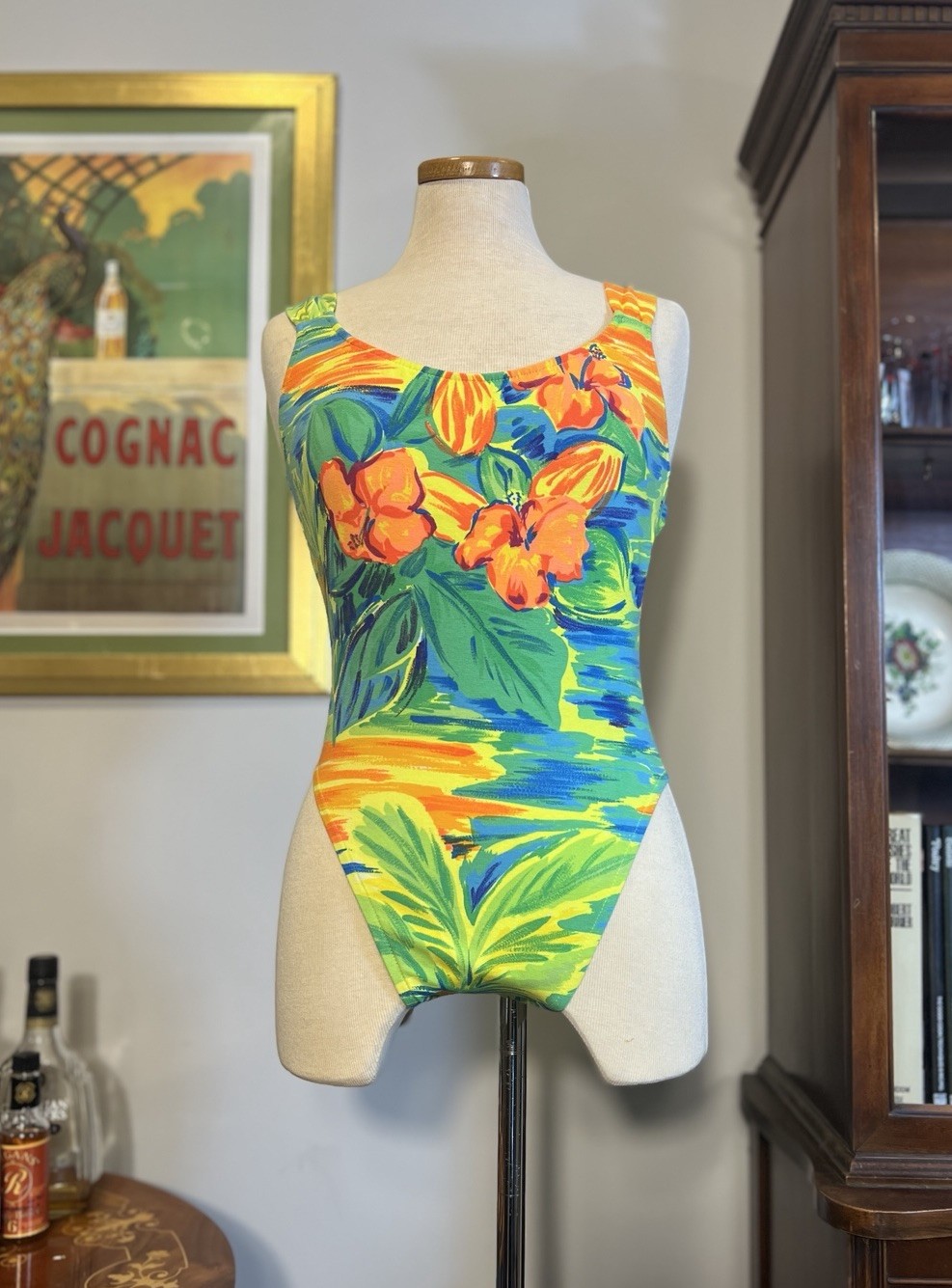 Vintage 1990s Deadstock Neon Hawaiian Criss-Cross Floral Swimsuit