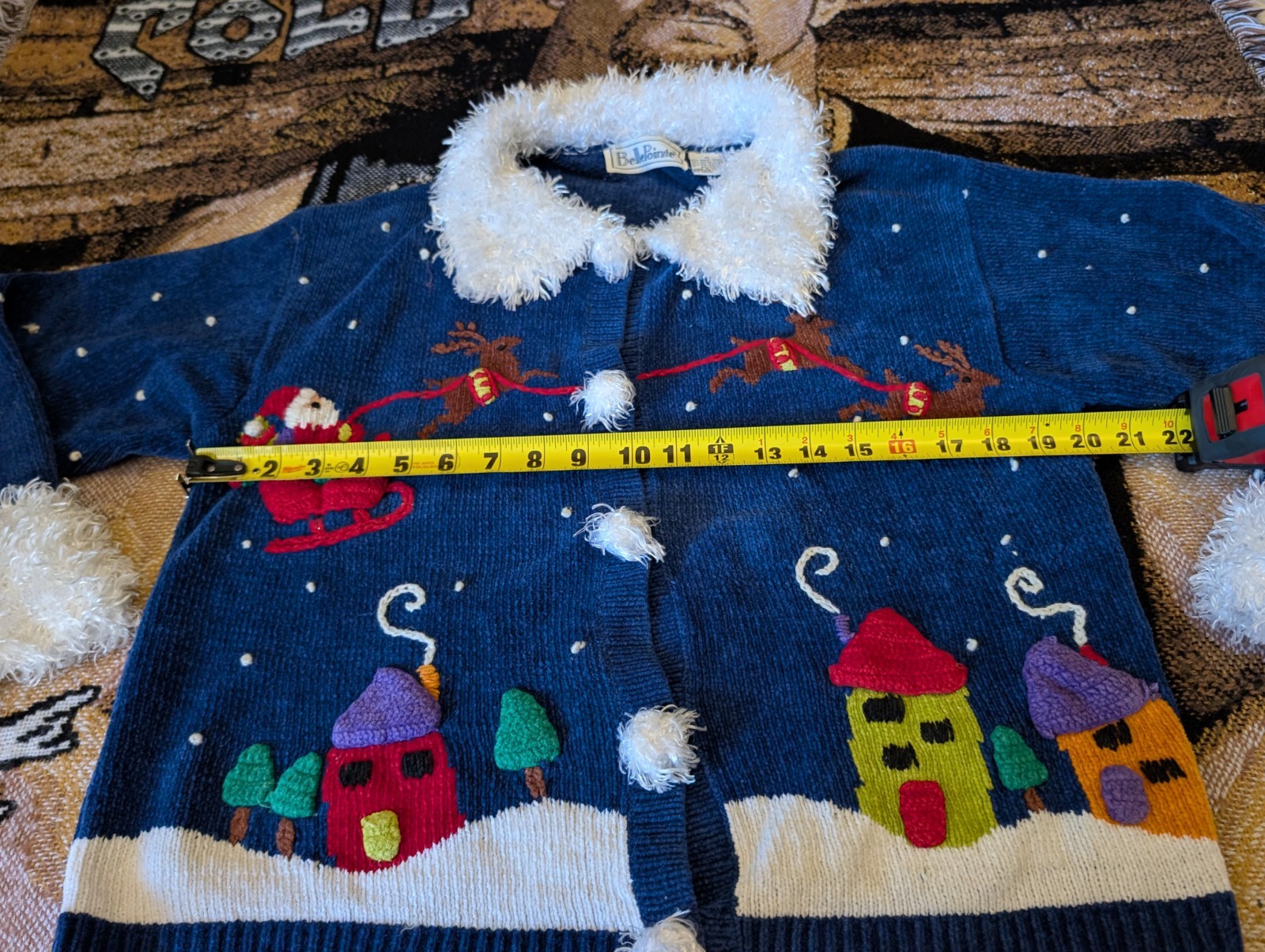 Vintage Bellepointe Blue Presents Ugly Santa Village Cardigan Medium