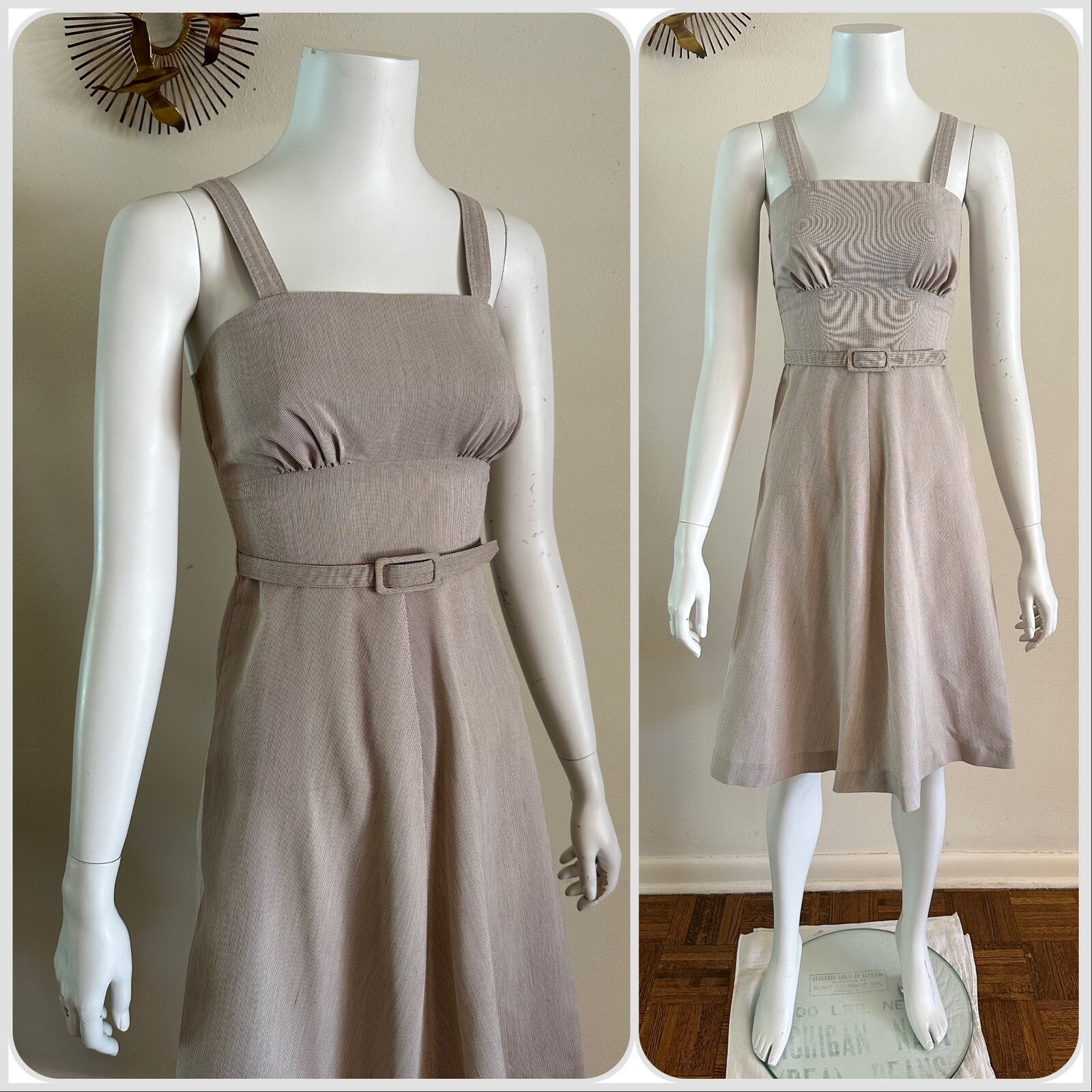 1970s Striped Dress Nurse Uniform w/ Belt Pinstripe Candy Stripe A Line 60s VTG