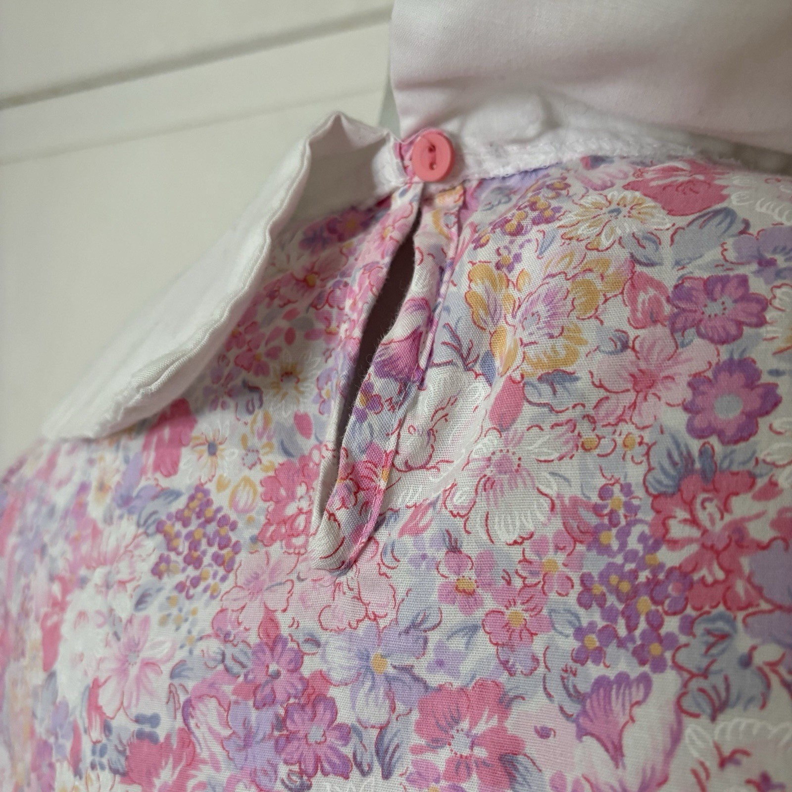 Vintage 80s Take Nine Maternity Pink Floral Print Cottagecore Collared Dress