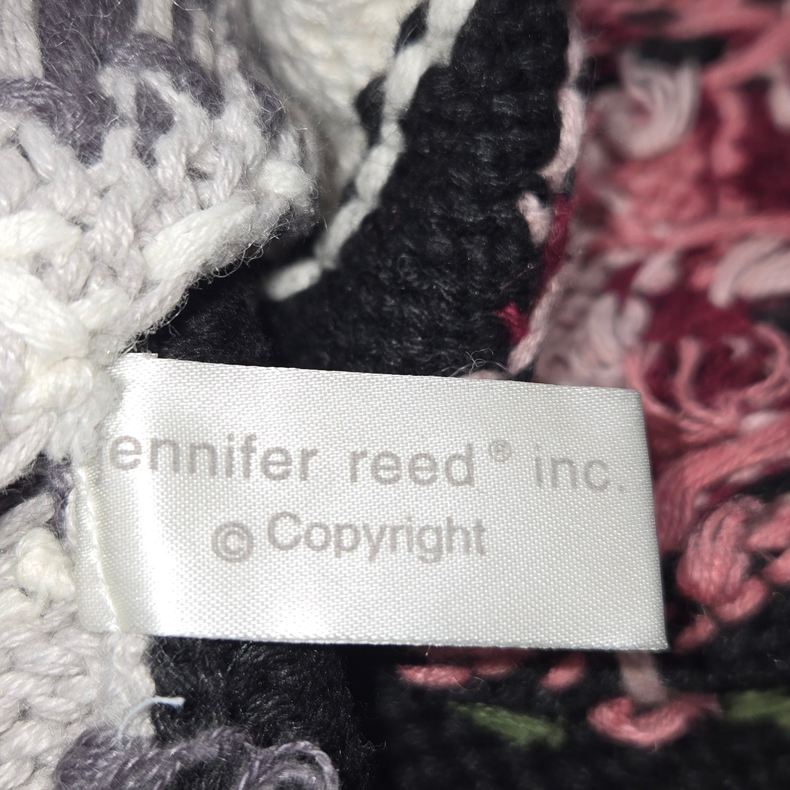 Jennifer Reed Hand Knitted Floral Patchwork Intarsia Sweater Black Pink Large