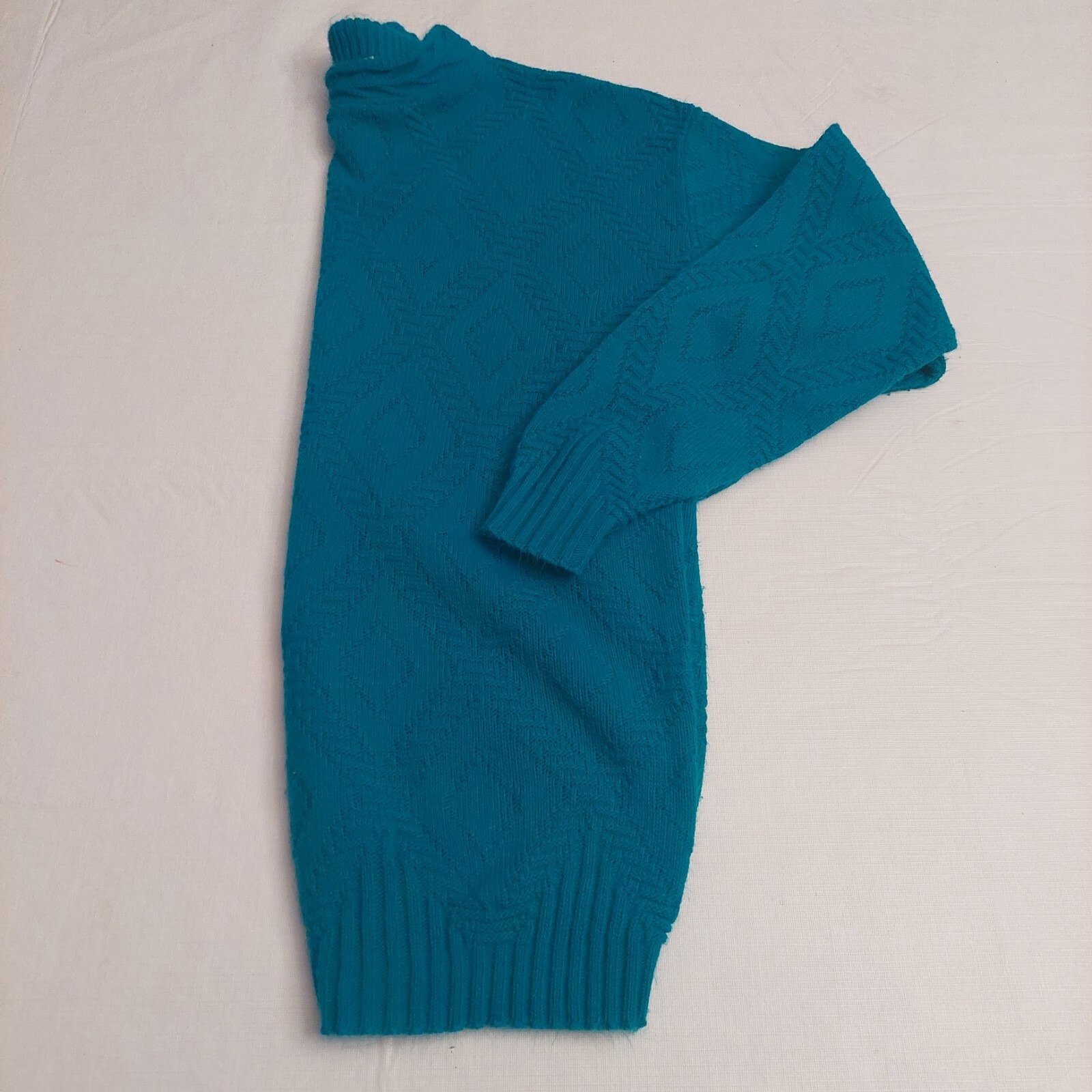 Adele Knitwear Vintage 80’s Teal Diamond Textured Knit Crewneck Sweater Size L