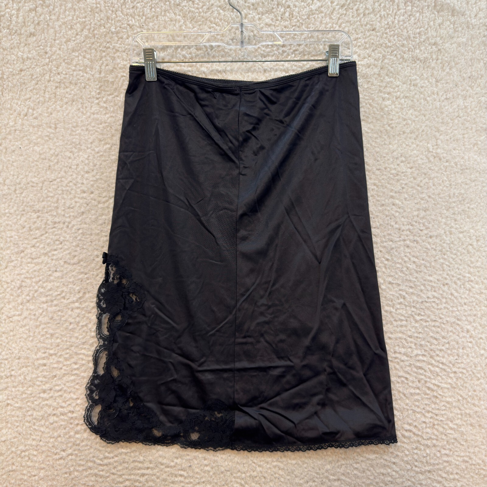 Vintage Body Chic Midi Slip Skirt XS Small Black Lace Edwardian Victorian USA