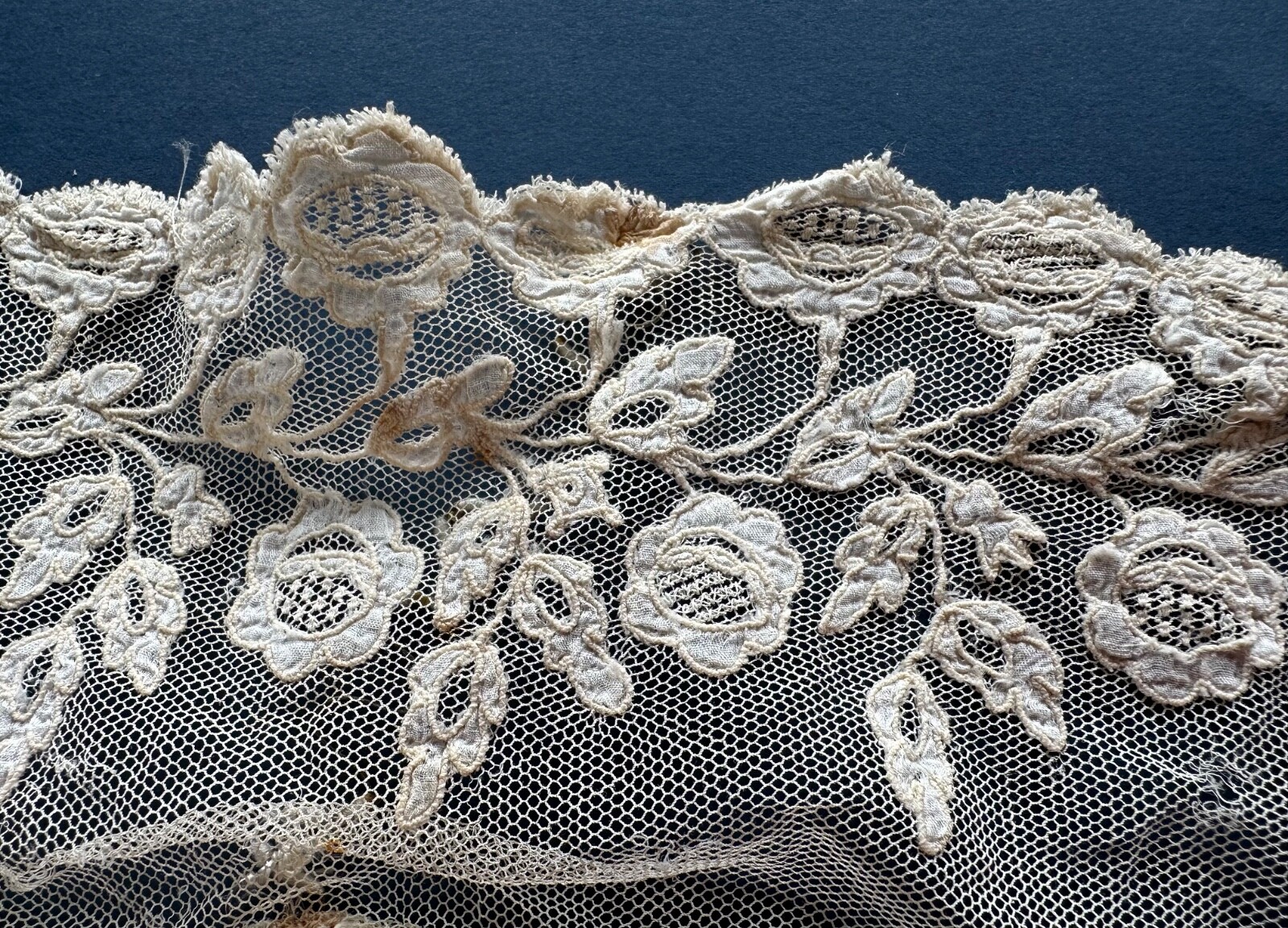 Antique Carrickmacross Lace Handmade Chemisette False Front with Choker Collar