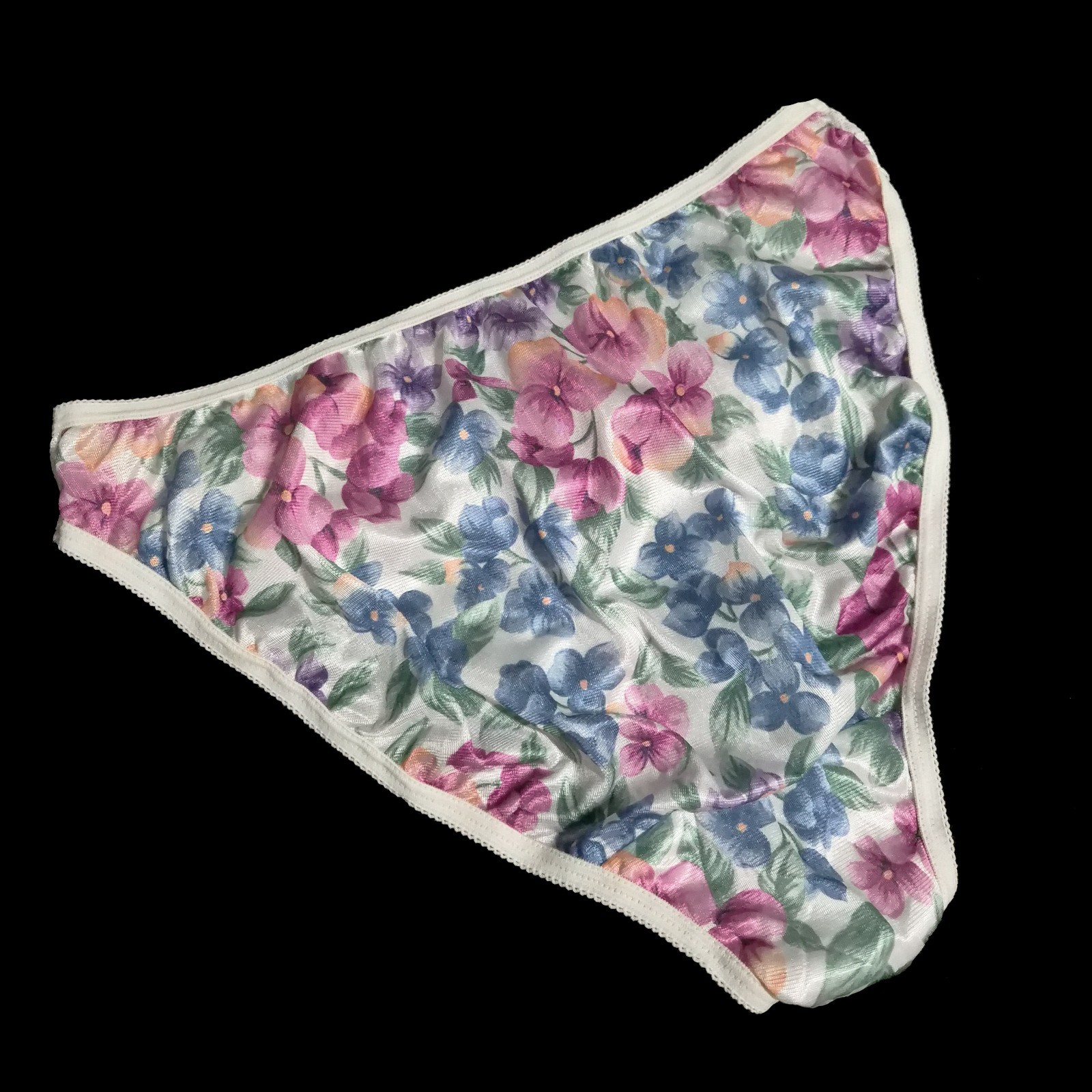 Sweet Vintage 90s Floral NYLON Panties HI-RISE Brief Underwear SILKY Soft ~ 7/L