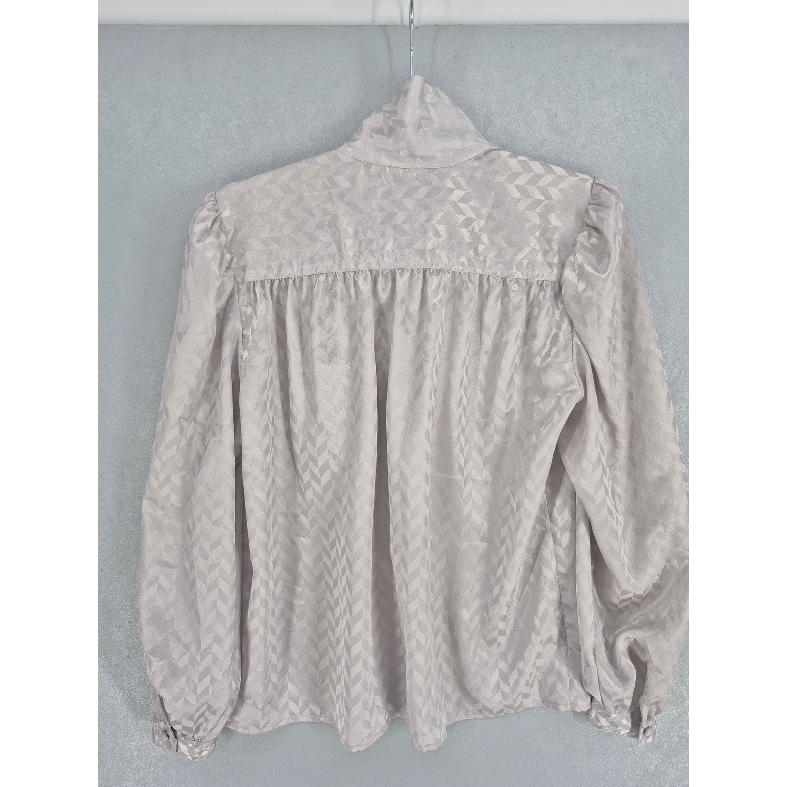 Josephine Womens Blouse Silver Gray Bow Chevron Jacquard Vintage 12