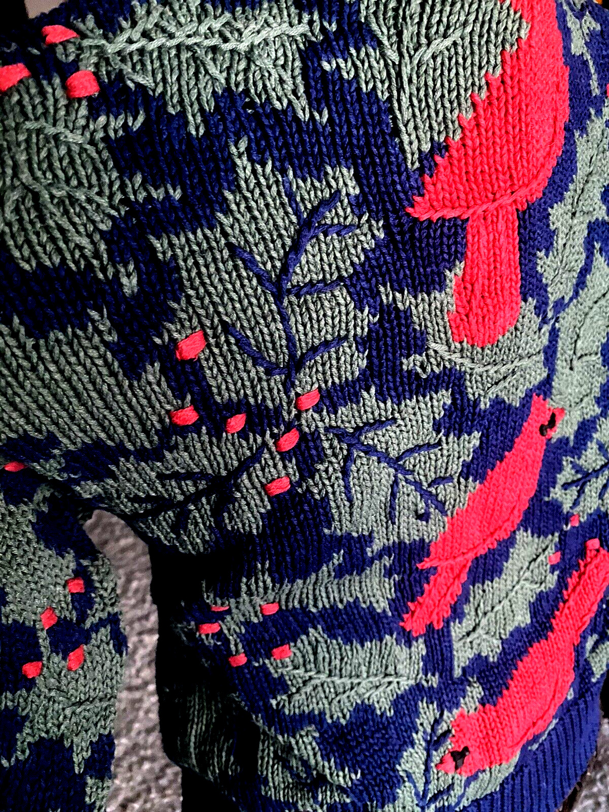 Vintage Orvis Sweater Cardigan Cardinals Brass Buttons Women Small Holiday