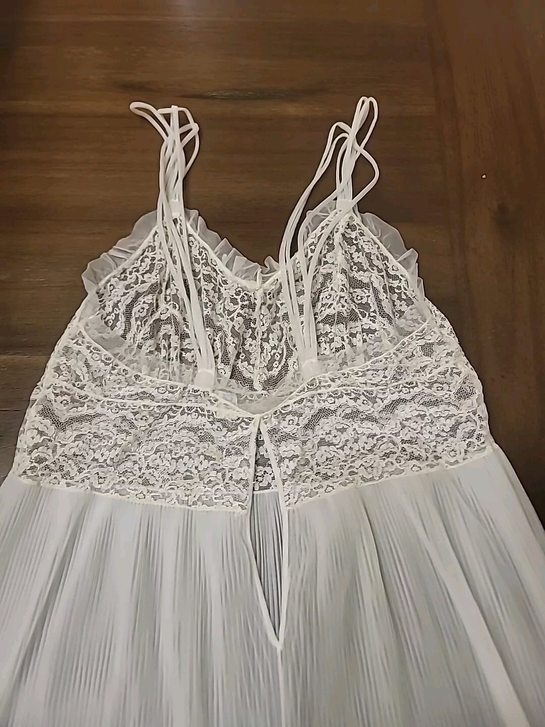 Vintage Full Dress Slip By Rhythm Lingerie Chiffon Crystal Pleats Nylon 34 White