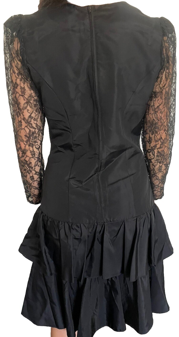 Vtg Joni Blair Of California 80’s-90’s Prom Cocktail Dress Lace Bow Layered Sz 9