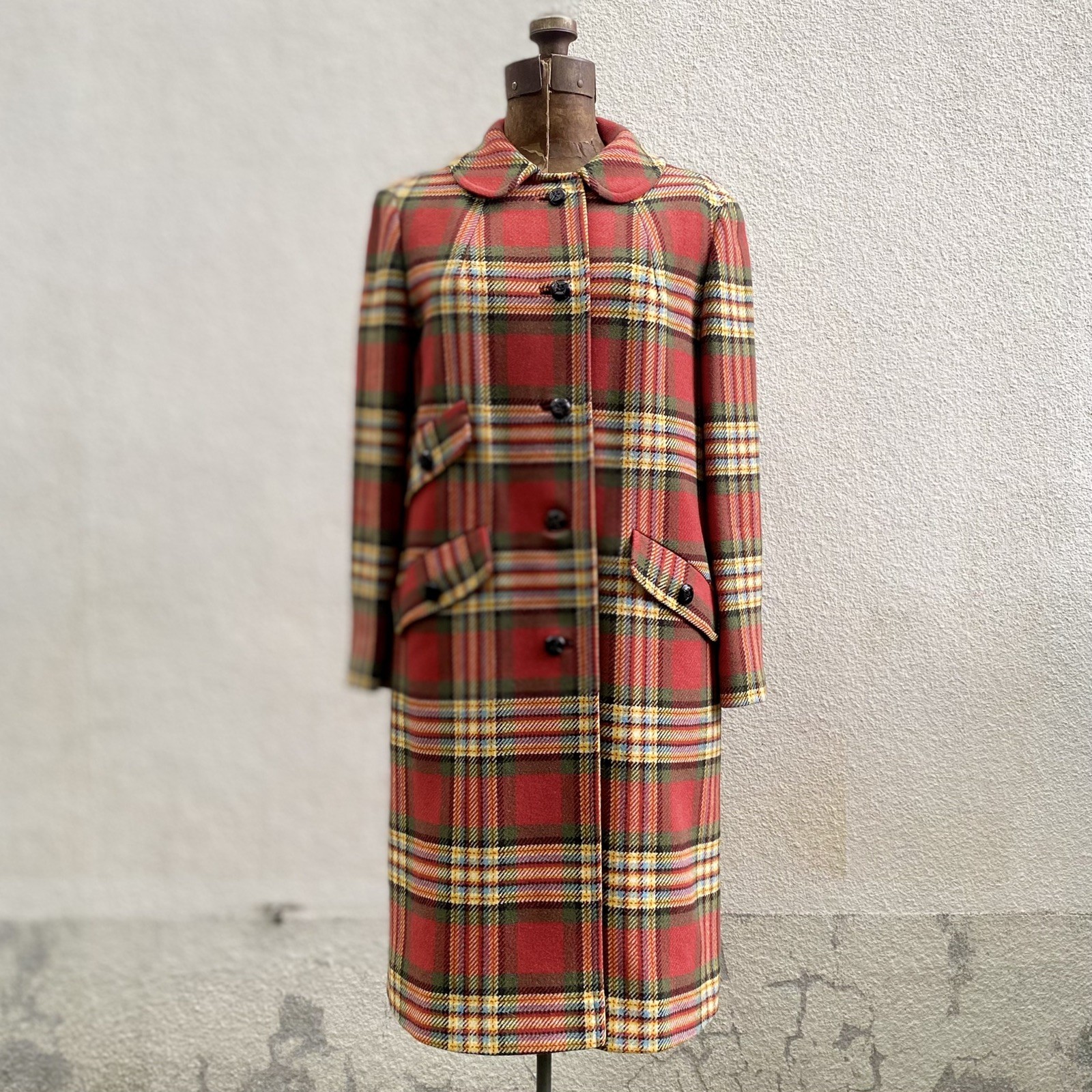 Vintage 1950s Pendleton 100% Virgin Wool Red Plaid Multi Color Town Coat S/M
