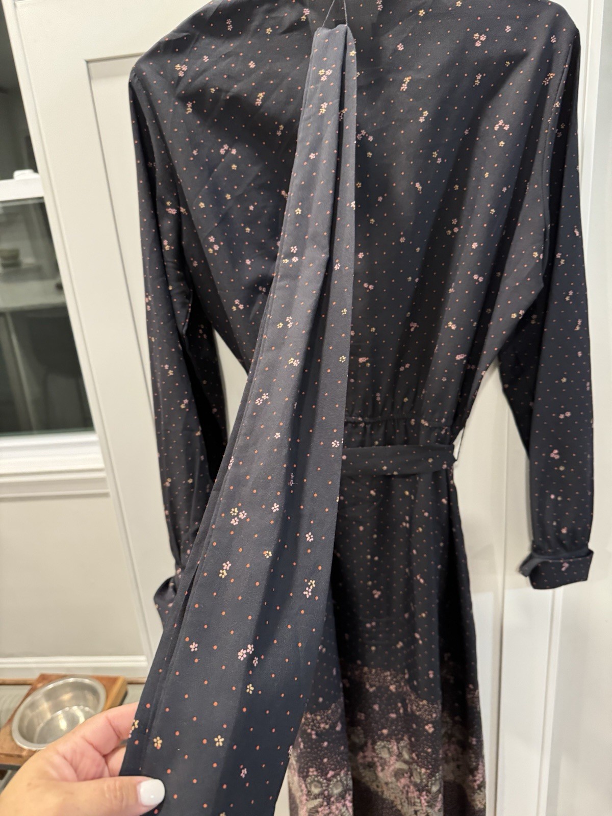 Vintage LANVIN Micro Floral Sheath Shirt Dress Size 14