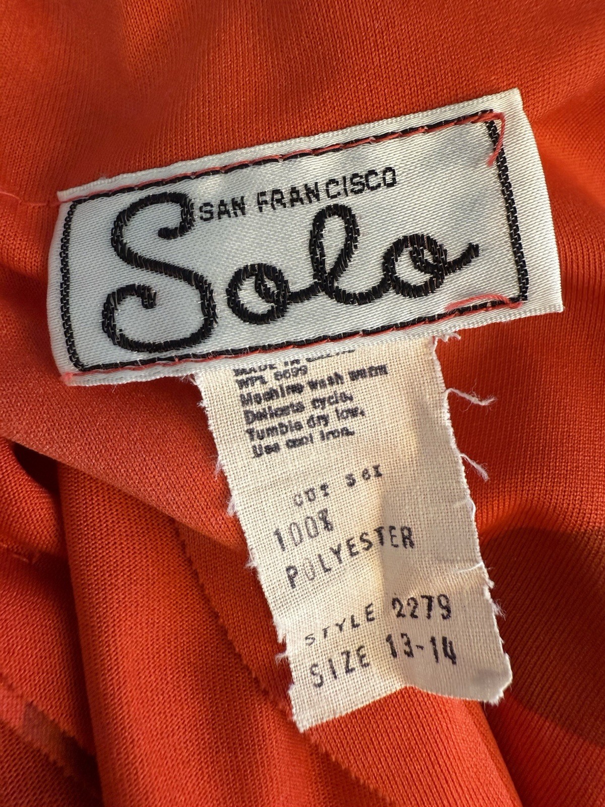 70s Solo San Francisco Red Watercolor Print Maxi Dress, Bell Sleeves, Size 13/14