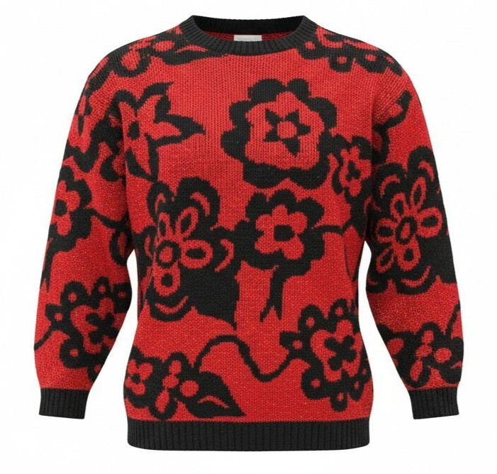 Vtg 80s Jolie Sz M-L Dropped Shoulder Sweater Acrylic-Lurex Knit Red & Black