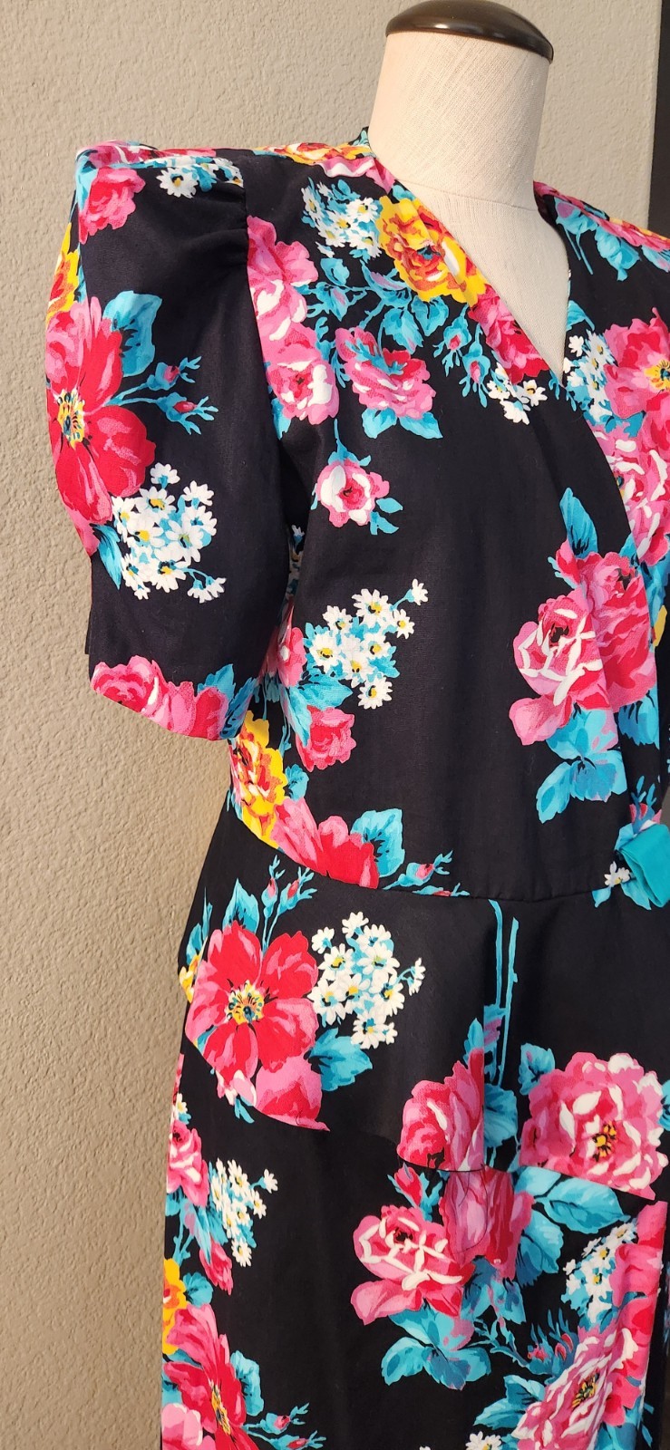 VTG 80s Stuart Alan Petites 2 Piece Dress Set Floral Peplum Top Size 14
