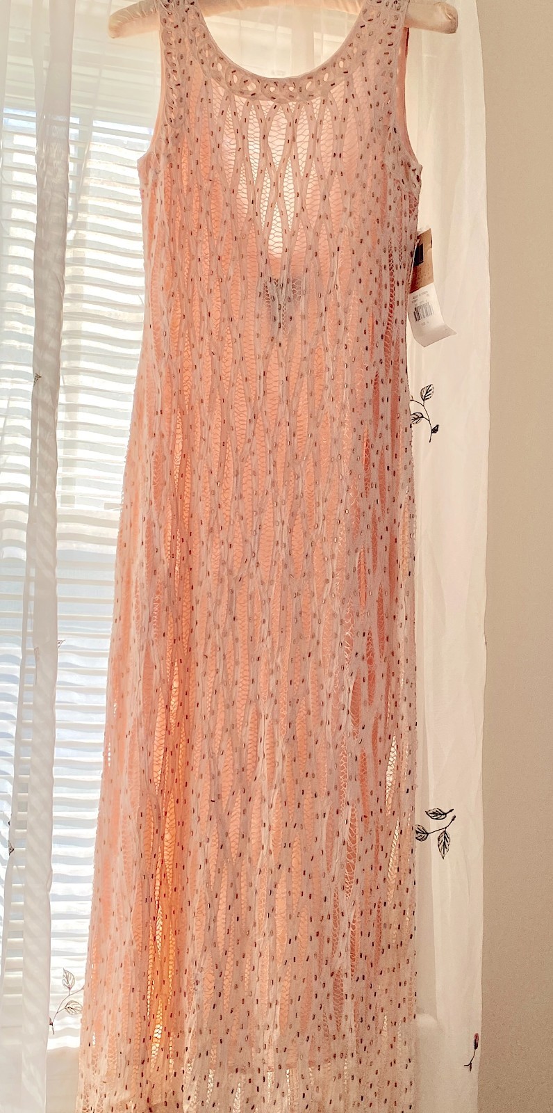 Pink Battenberg Lace Sleeveless Long Sheath Dress, Carole Little, Petite 4 New