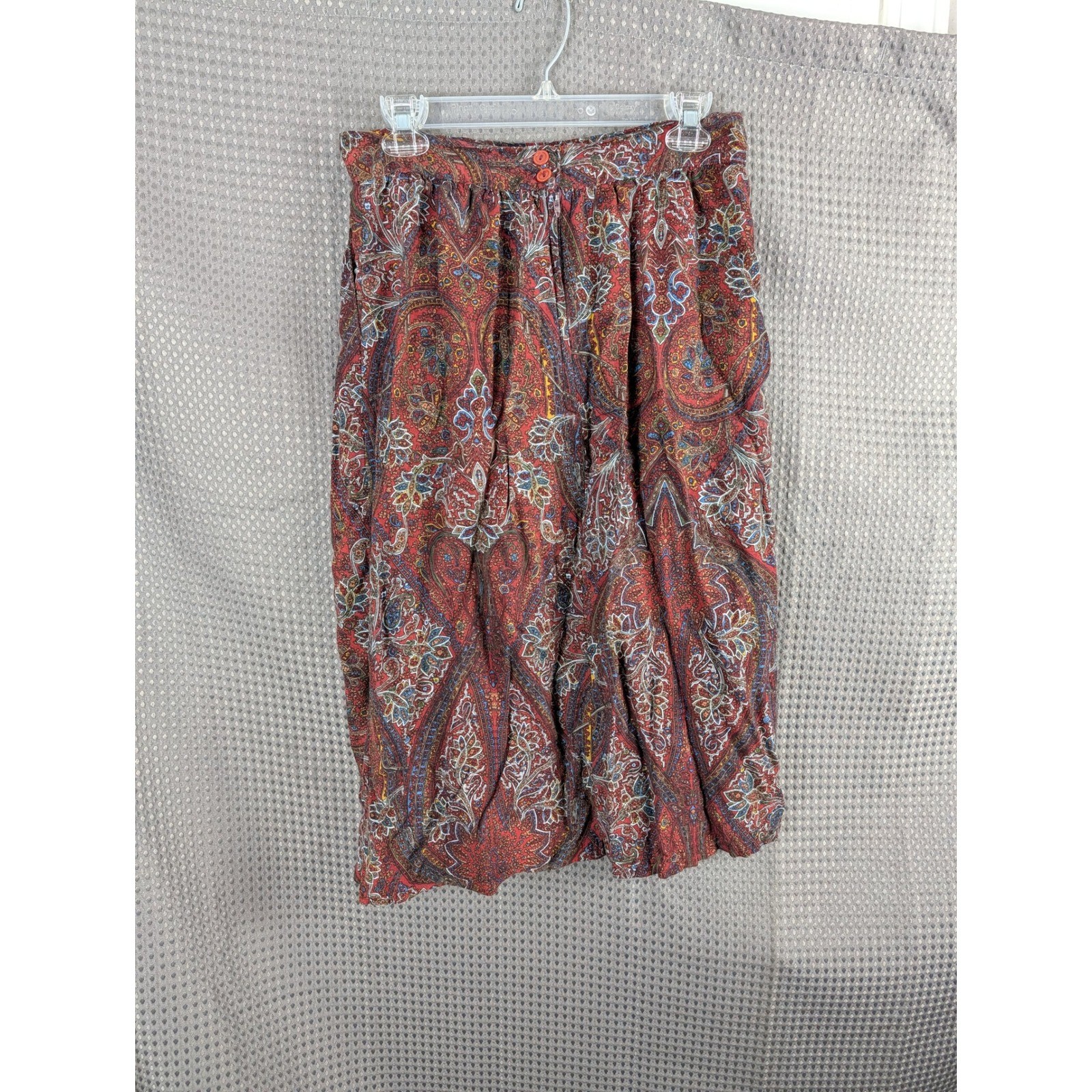 Vintage Kensington Square Paisley Skirt Petite Pleated Boho Midi Red Multicolor