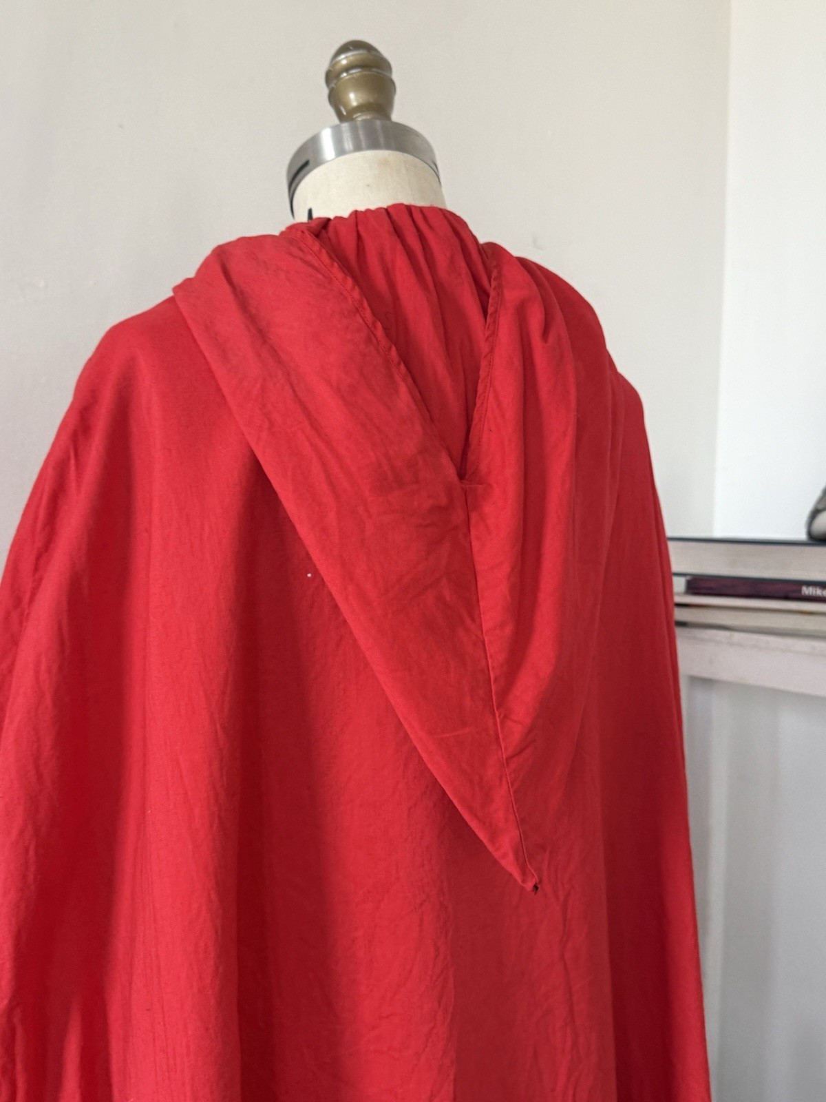 1930s Cherry Red Hooded Cape Pointed Hood Art Deco Rhinestone Clasp Fairy Tale