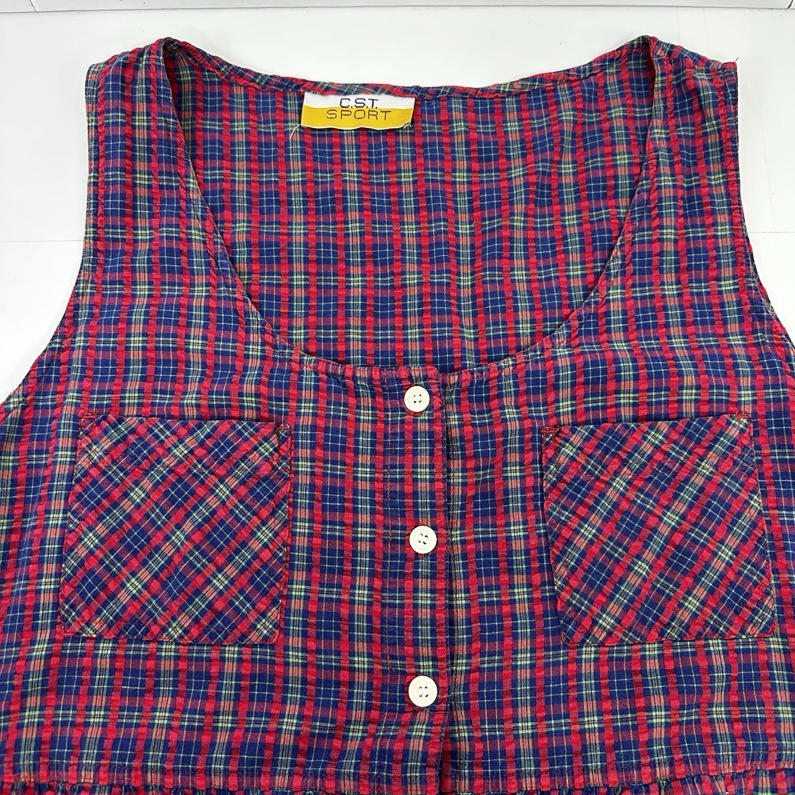 VTG CST Sport Babydoll Dress Plaid Cottagecore Grunge Side Pockets Plus 2X READ