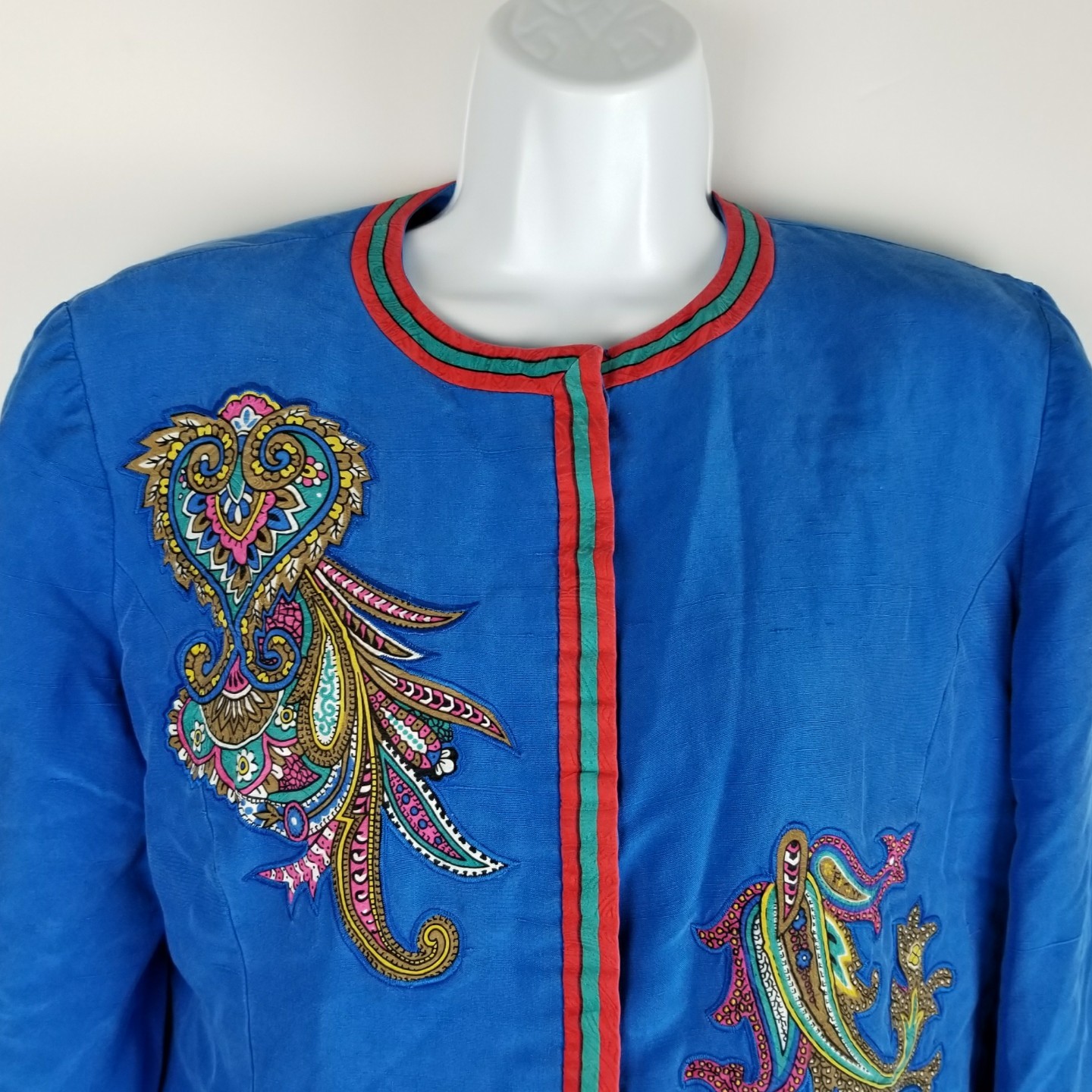 Anne Crimmins UMI Collection Jacket vintage 80’s size 14 Blue paisley applique